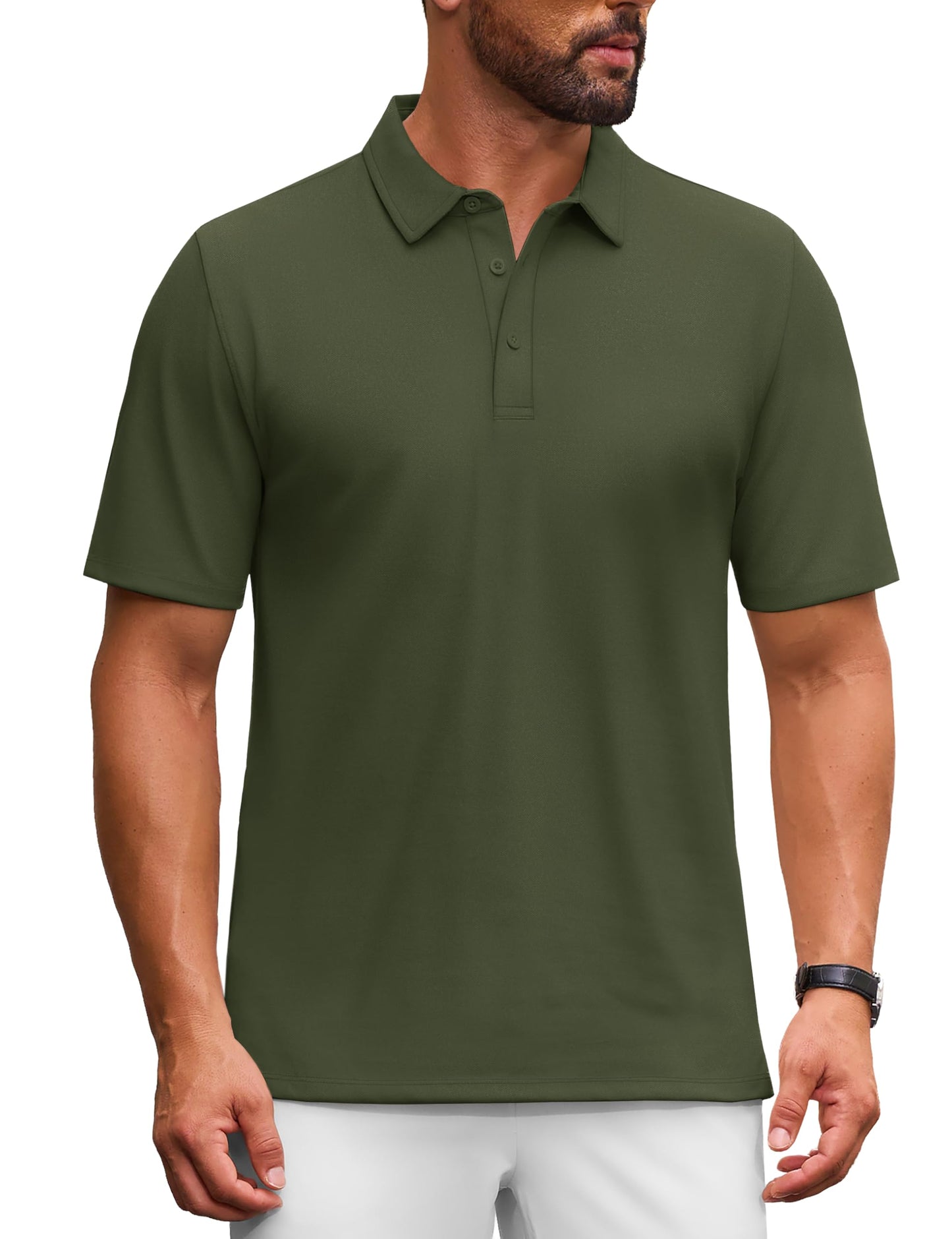 MAGNIVIT Men's Polo Shirt Short Sleeve 3 Button Cotton Pique Casual T-Shirts Moisture Wicking Performance Work Golf Tee