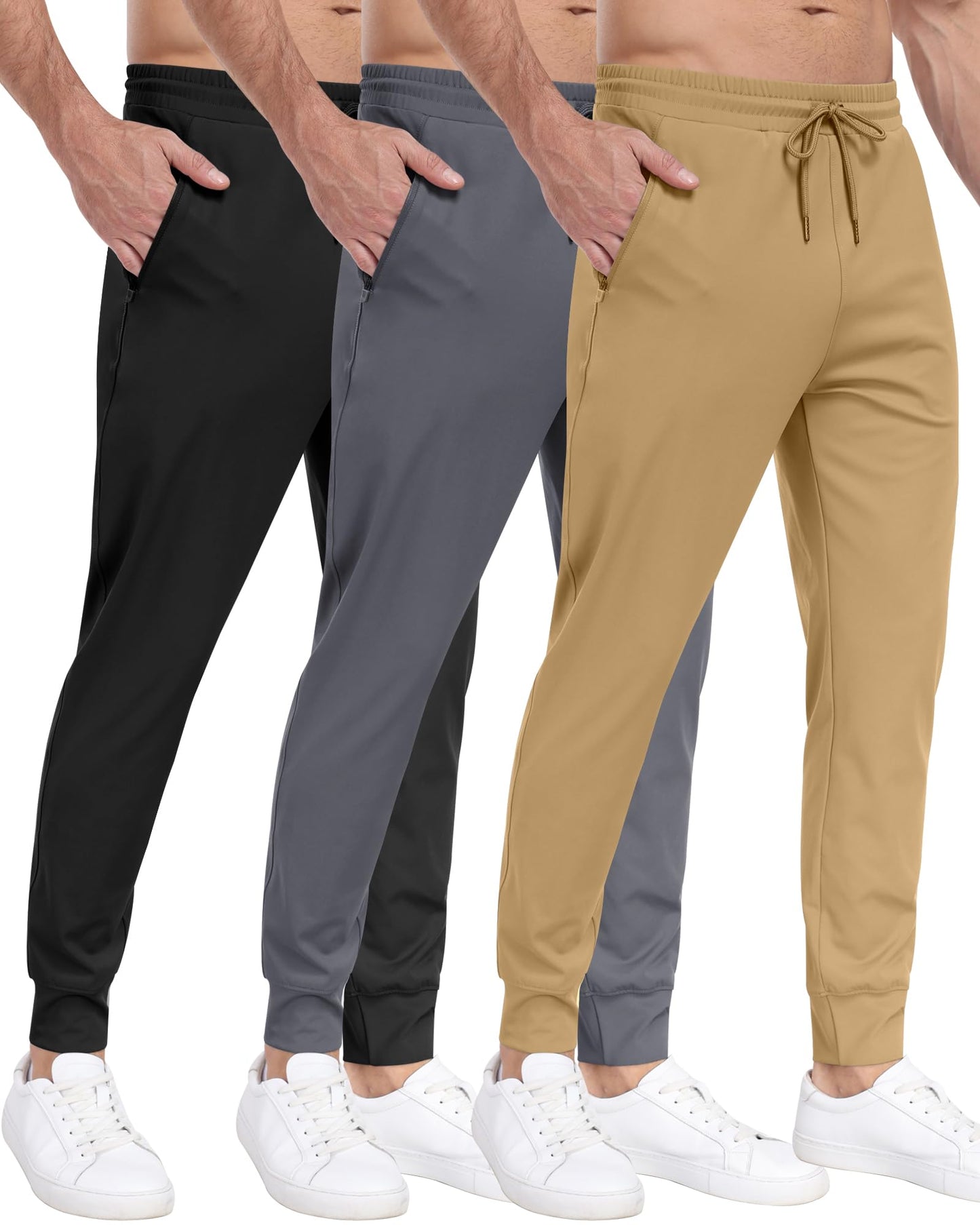 3 Pack Men's Sweatpants with Zipper Pockets,Workout Gym Traning Track Joggers Pants for Men Running Jogging Pants