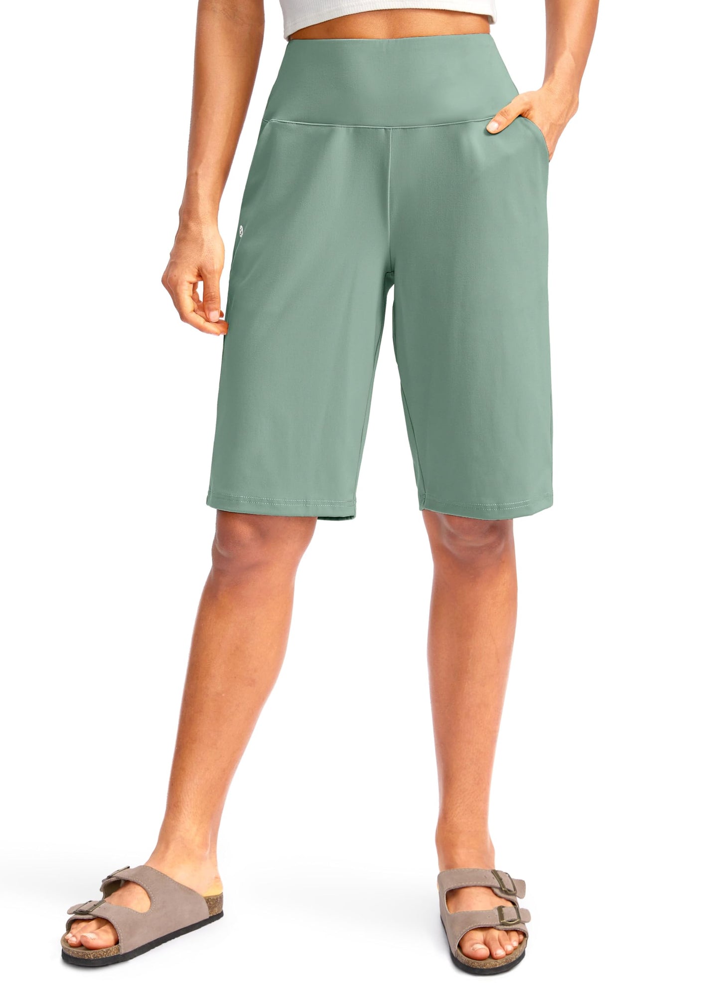 G Gradual Women's 12" Bermuda Long Shorts with Pockets High Waisted Stretch Knee Length Shorts for Women Summer Walking