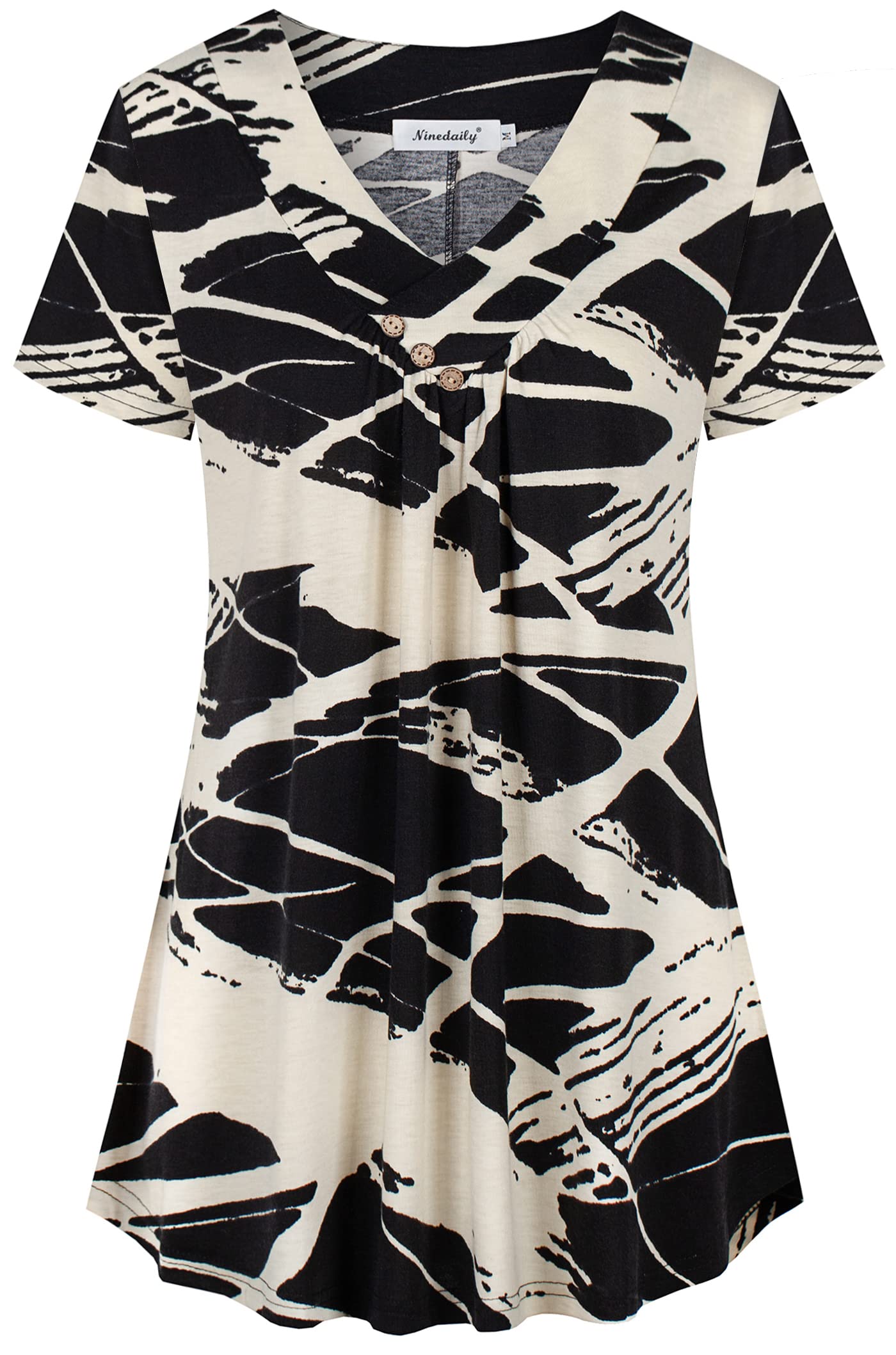 Ninedaily Women's Tunic Summer Short Sleeve Top Loose V Neck Dressy Shirt Blouse