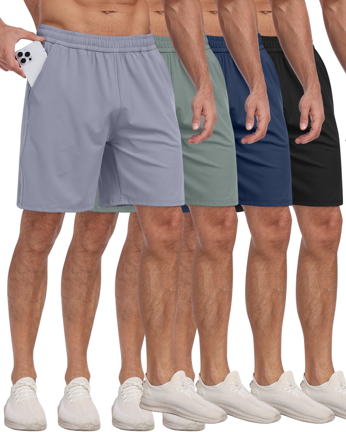 4 Pack Men's Athletic Gym Shorts with Pockets,Running Workout Basketball Hiking Shorts for Men