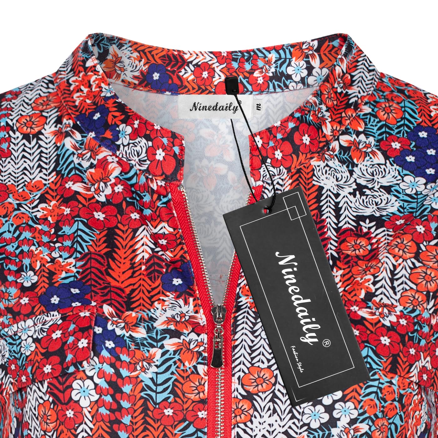 Ninedaily Women's Summer Tops Short Sleeve Casual Blouse Zip Floral Tunic Shirts