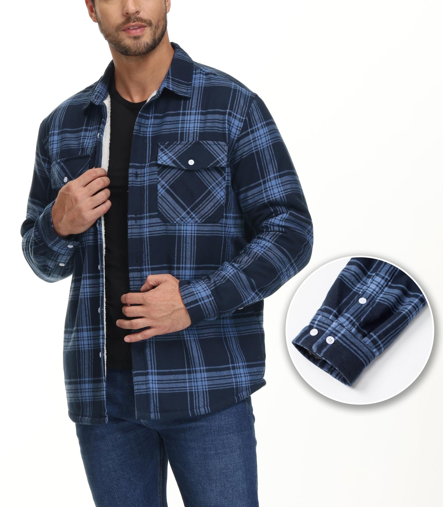 MAGNIVIT Mens Flannel Plaid Shirts Fleece Warm Winter Coat Sherpa Lining Jackets Soft Thickened Outwear Casual Outdoor Travel