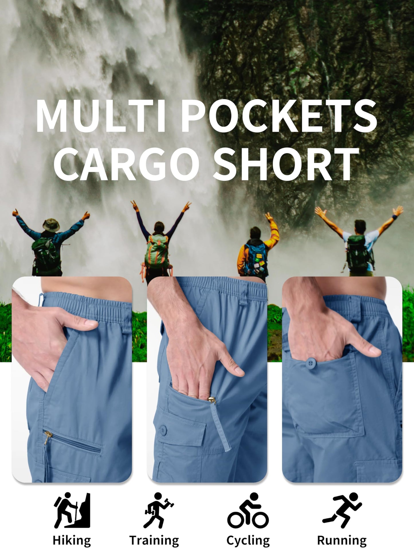 MAGNIVIT Men's Capri Long Elastic Cargo Shorts Below Knee Shorts 3/4 Cotton Cargo Casual Shorts with Multi-Pockets