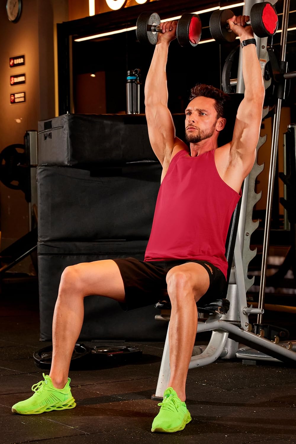 MAGNIVIT Men's Cotton Active Tanks Athletic Sleeveless Tops for Workout Gym Running Training Summer Tank Tomato Red