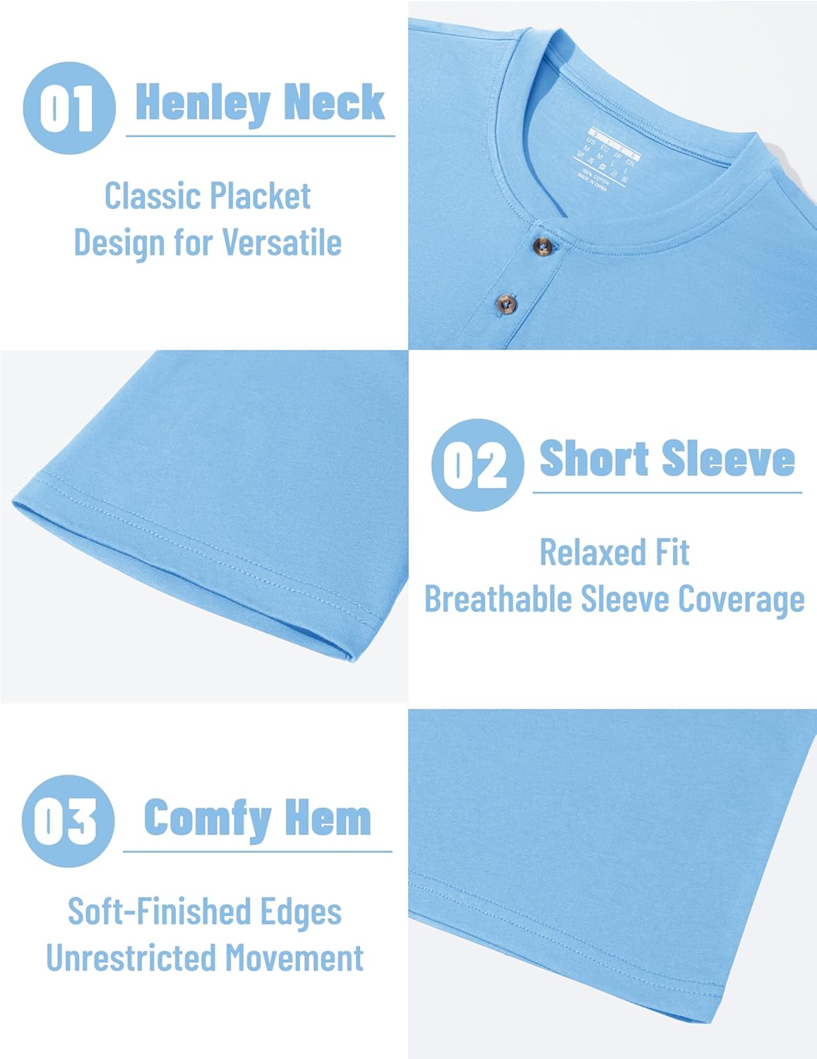 MAGNIVIT Men's Henley Shirts Cotton Short Sleeve Tee Lightweight Casual Basic Top Solid Work Shirts for Men WaterFBlue L