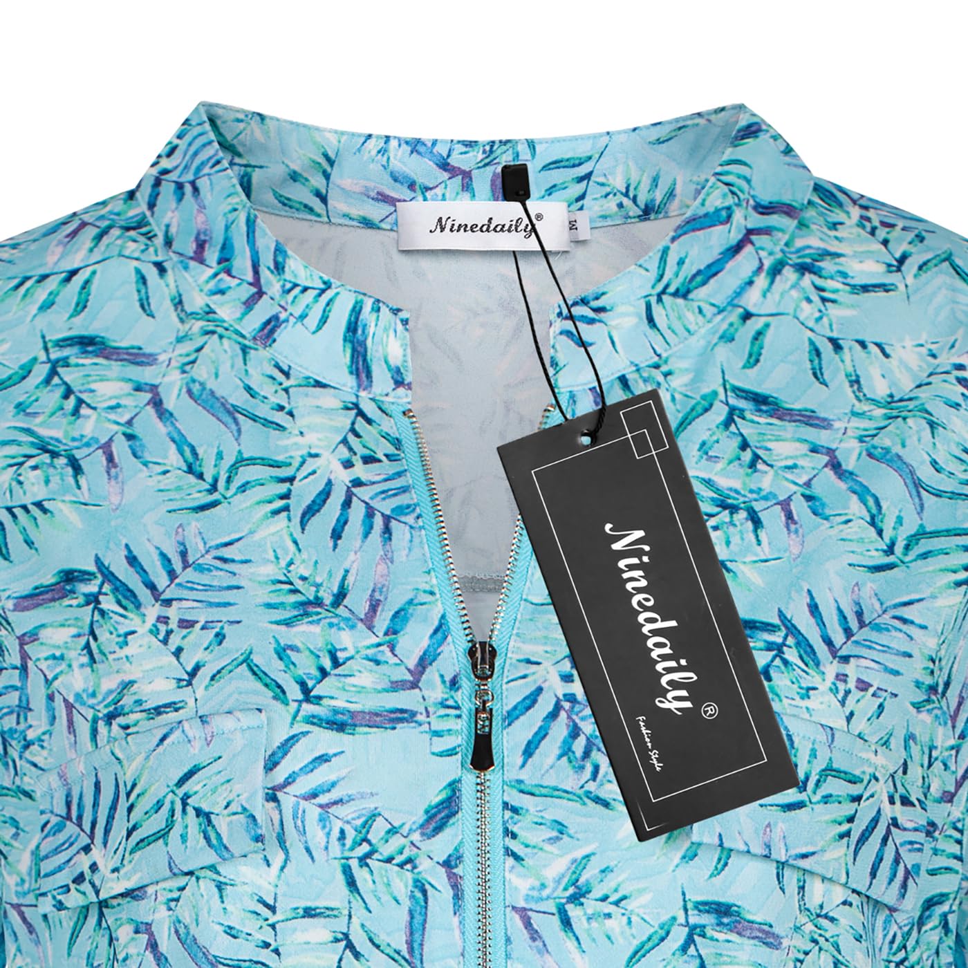Ninedaily Women's Summer Tops Short Sleeve Casual Blouse Zip Floral Tunic Shirts