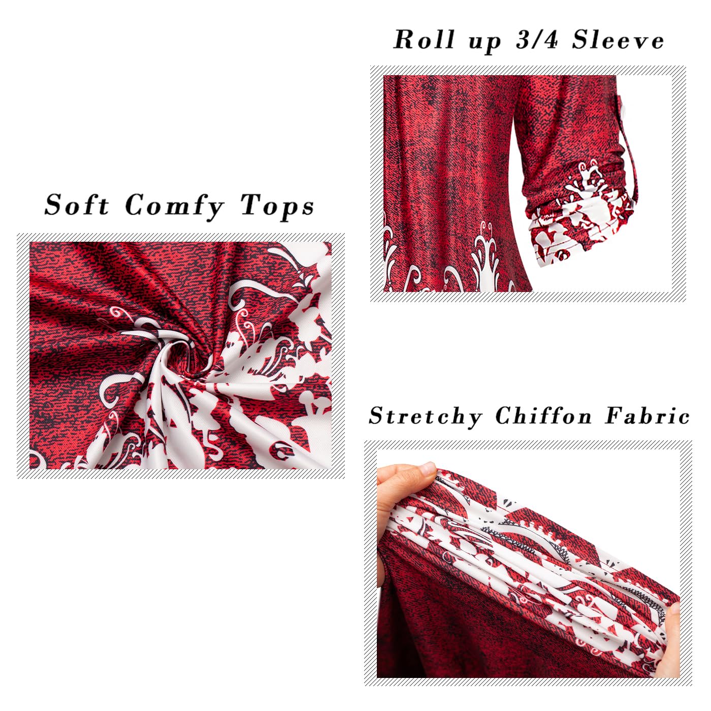 Ninedaily Womens Tops Dressy Casual 3/4 Sleeve V Neck Chiffon Shirt Work Blouses