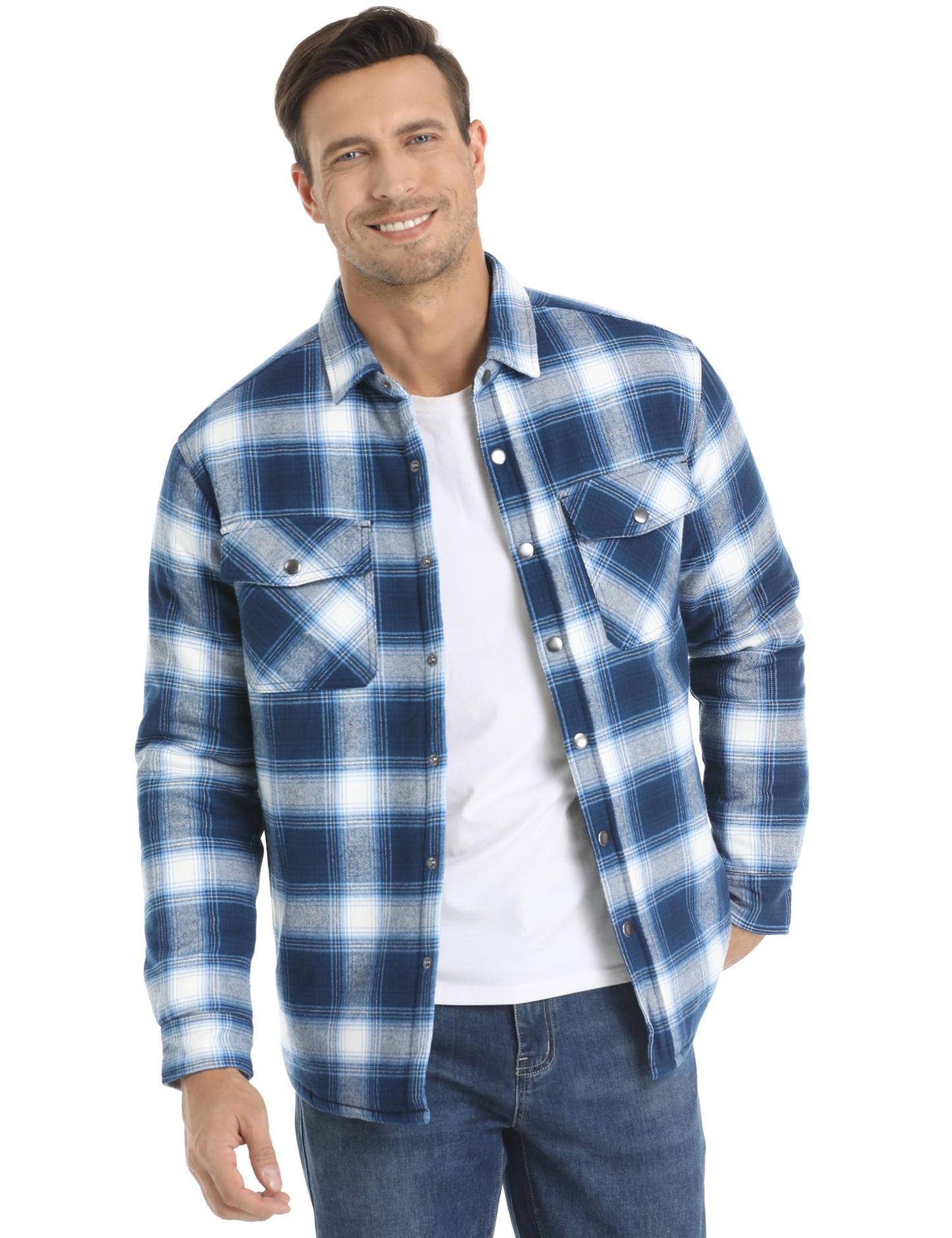 MAGNIVIT Mens Flannel Shirt Jacket Plaid Quilted Lined Coat Button Down Shirts Jacket Casual Winter Coat with Pocket