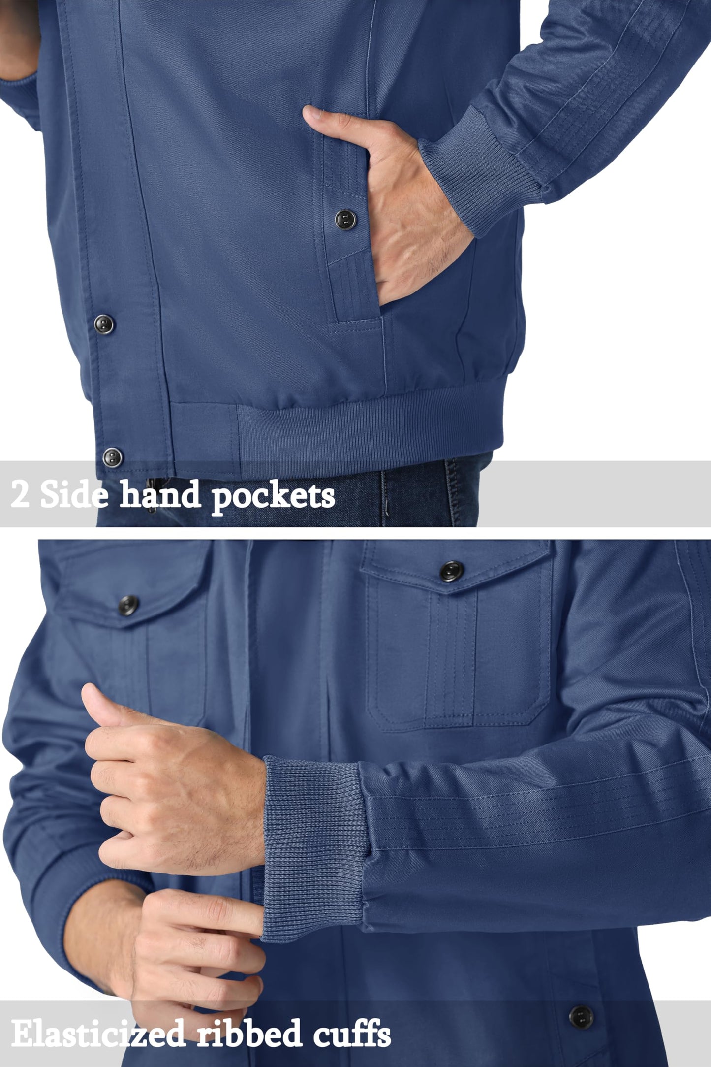 MAGNIVIT Men's Military Lightweight Army Windbreaker Cargo Jacket With Stand Collar, Zip Front, 7 Pockets - Cotton