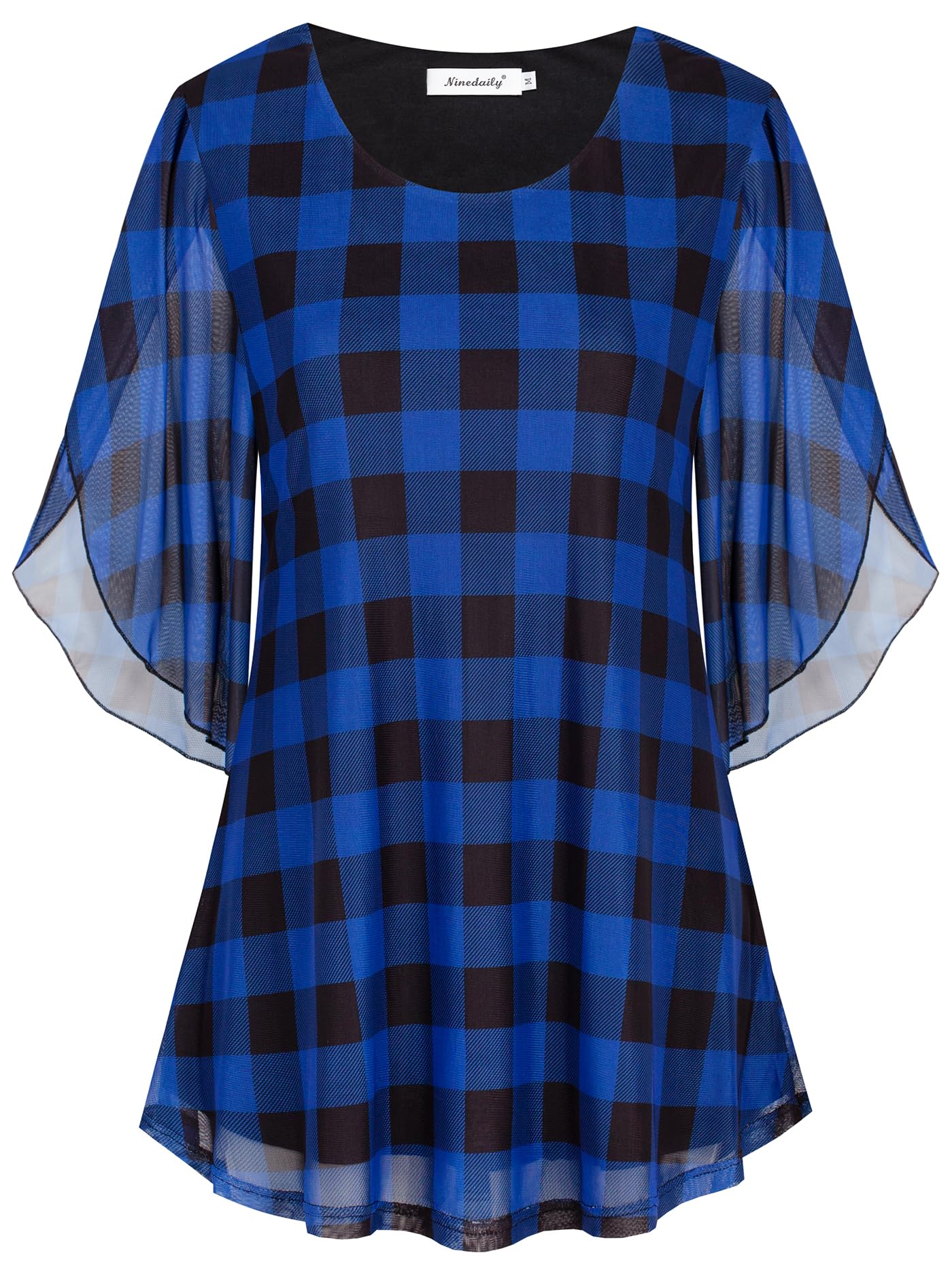 Ninedaily Women's Tops 3/4 Sleeve Blouses Dressy Casual Double Layers Mesh Tunic Shirts