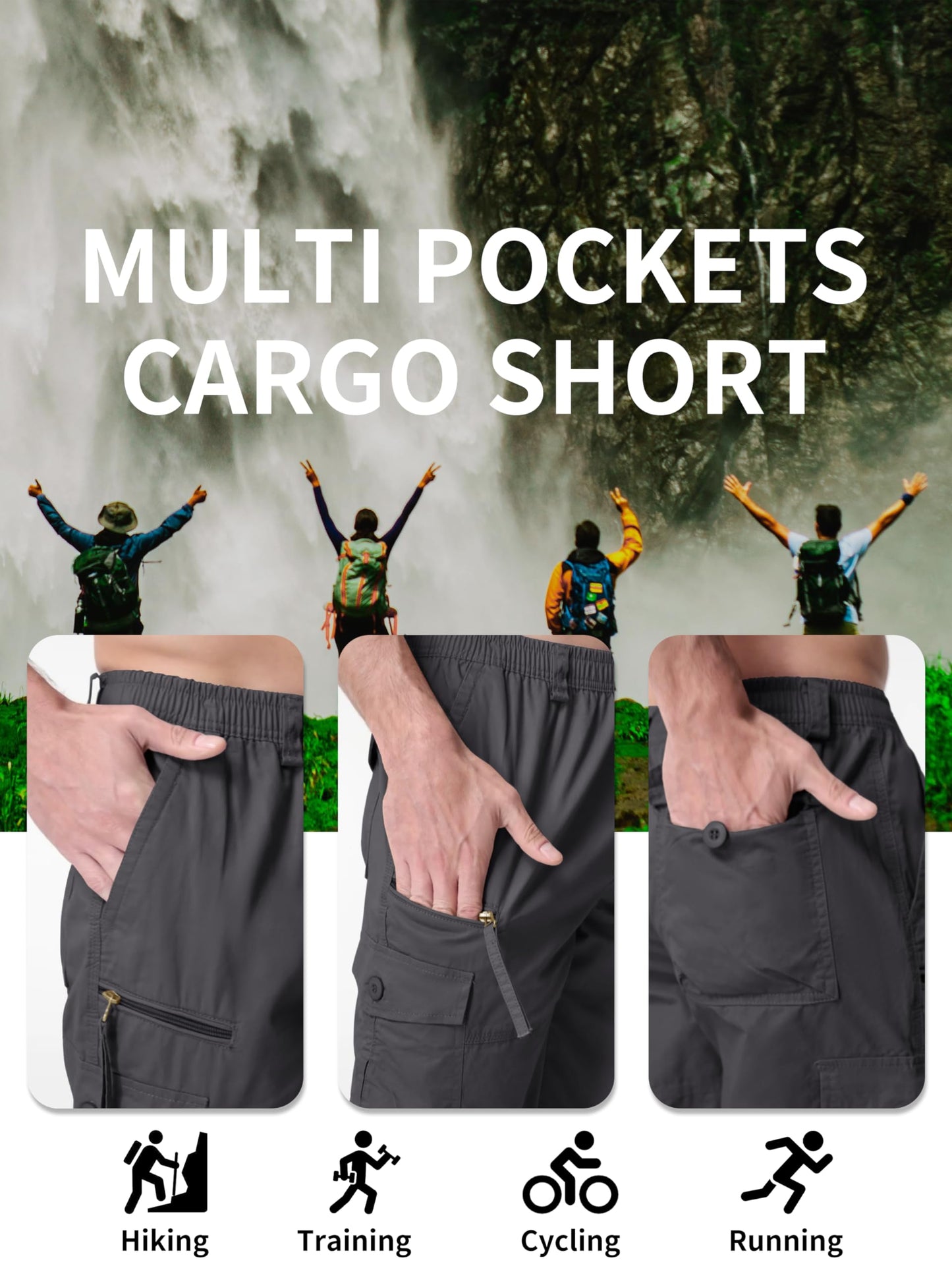 MAGNIVIT Men's Capri Long Elastic Cargo Shorts Below Knee Shorts 3/4 Cotton Cargo Casual Shorts with Multi-Pockets