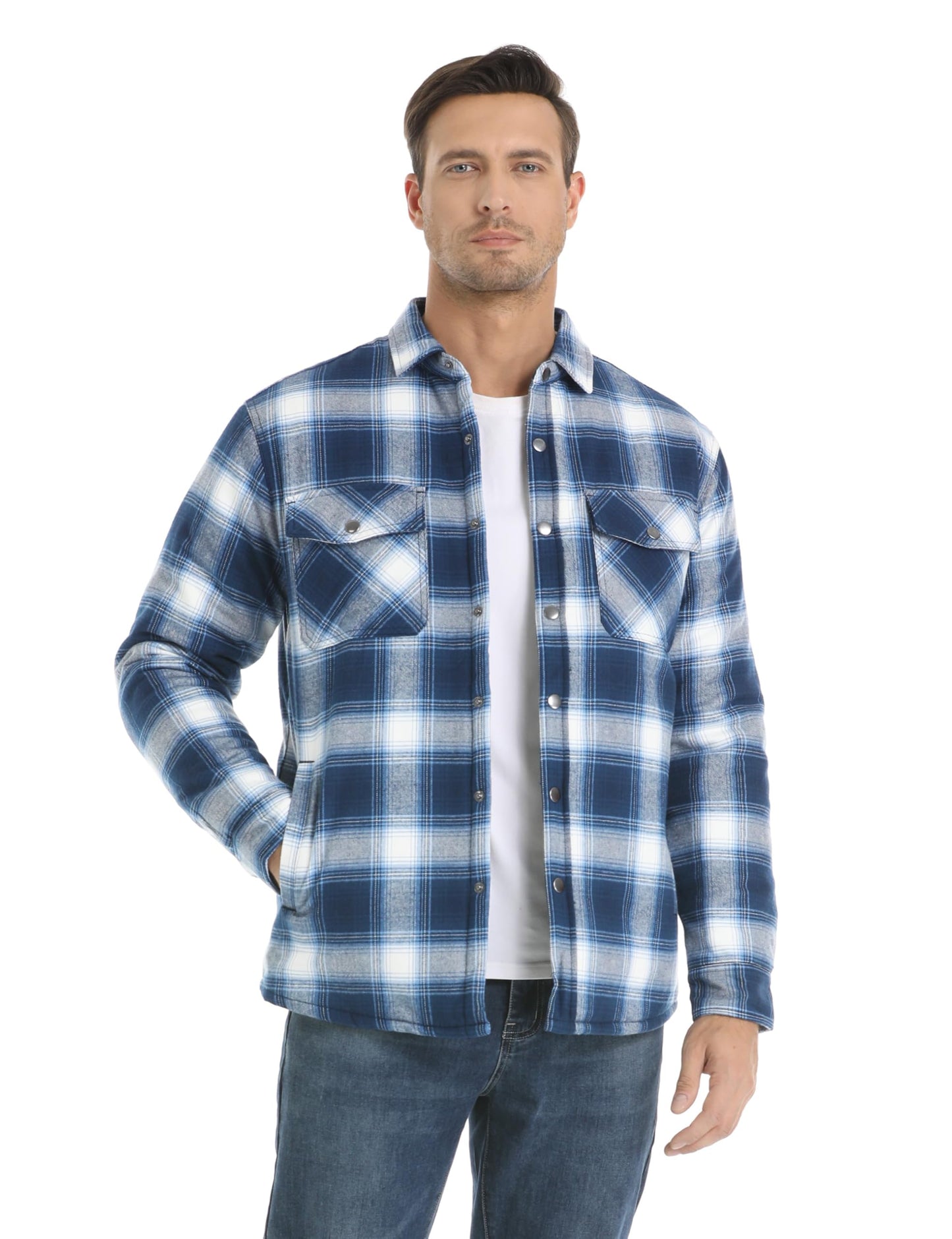 MAGNIVIT Mens Flannel Shirt Jacket Plaid Quilted Lined Coat Button Down Shirts Jacket Casual Winter Coat with Pocket