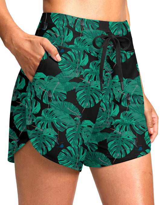 G Gradual Women's 4'' High Waisted Swim Board Shorts Quick Dry Swimming Bathing Suit Bottoms for Women with Pockets Liner