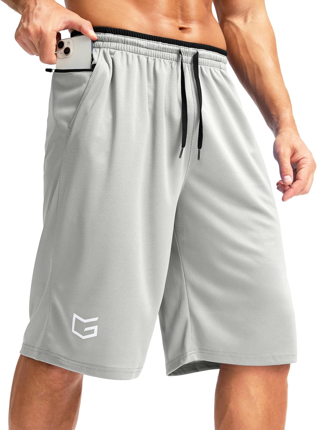 G Gradual Men's Long Basketball Shorts with Zipper Pocket 11'' Quick Dry Gym Shorts Lightweight Mesh Athletic Shorts for Men