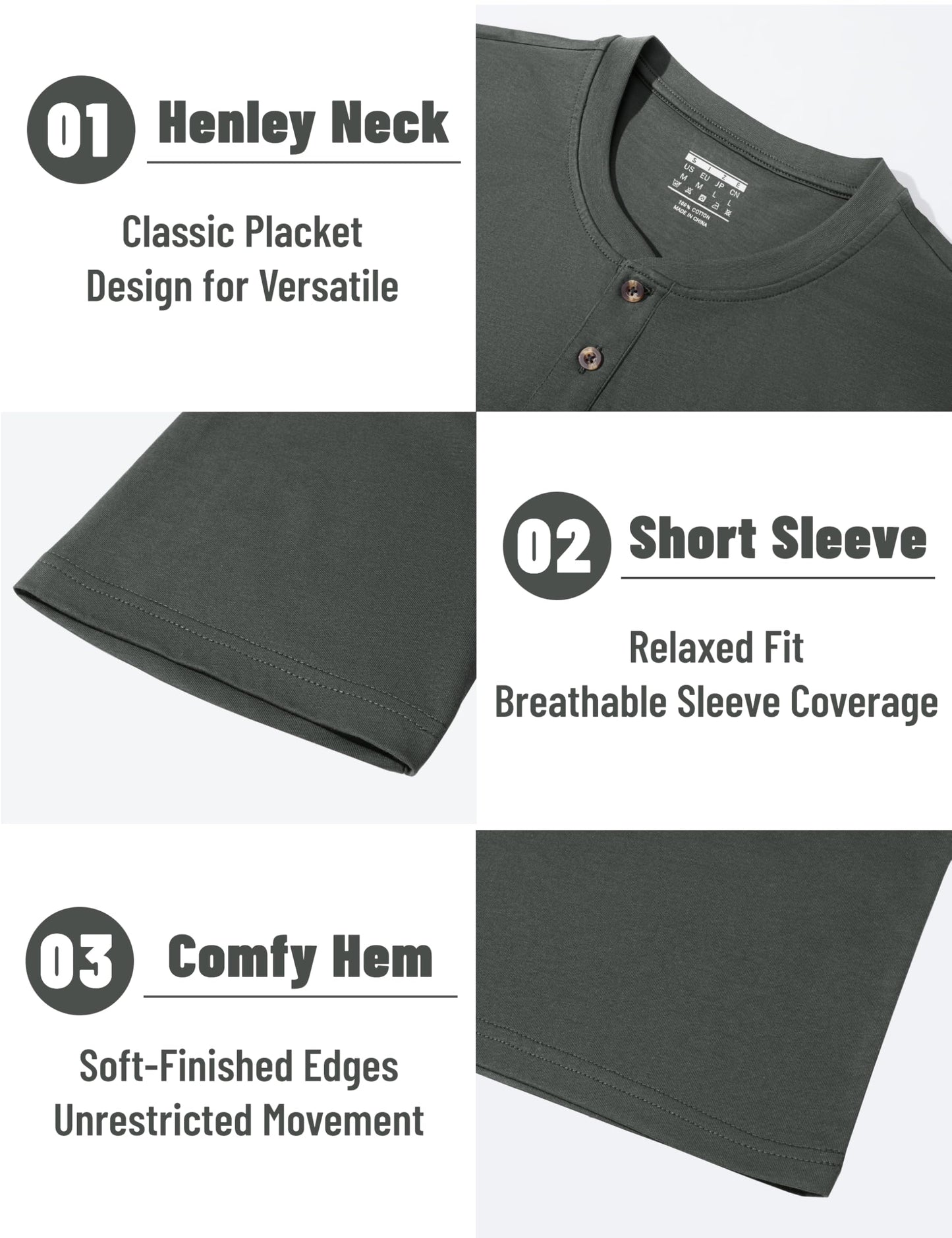 MAGNIVIT Mens Henley Shirts Short Sleeve Cotton Casual Summer Basic T-Shirts 3 Button Solid Collarless Shirts for Work