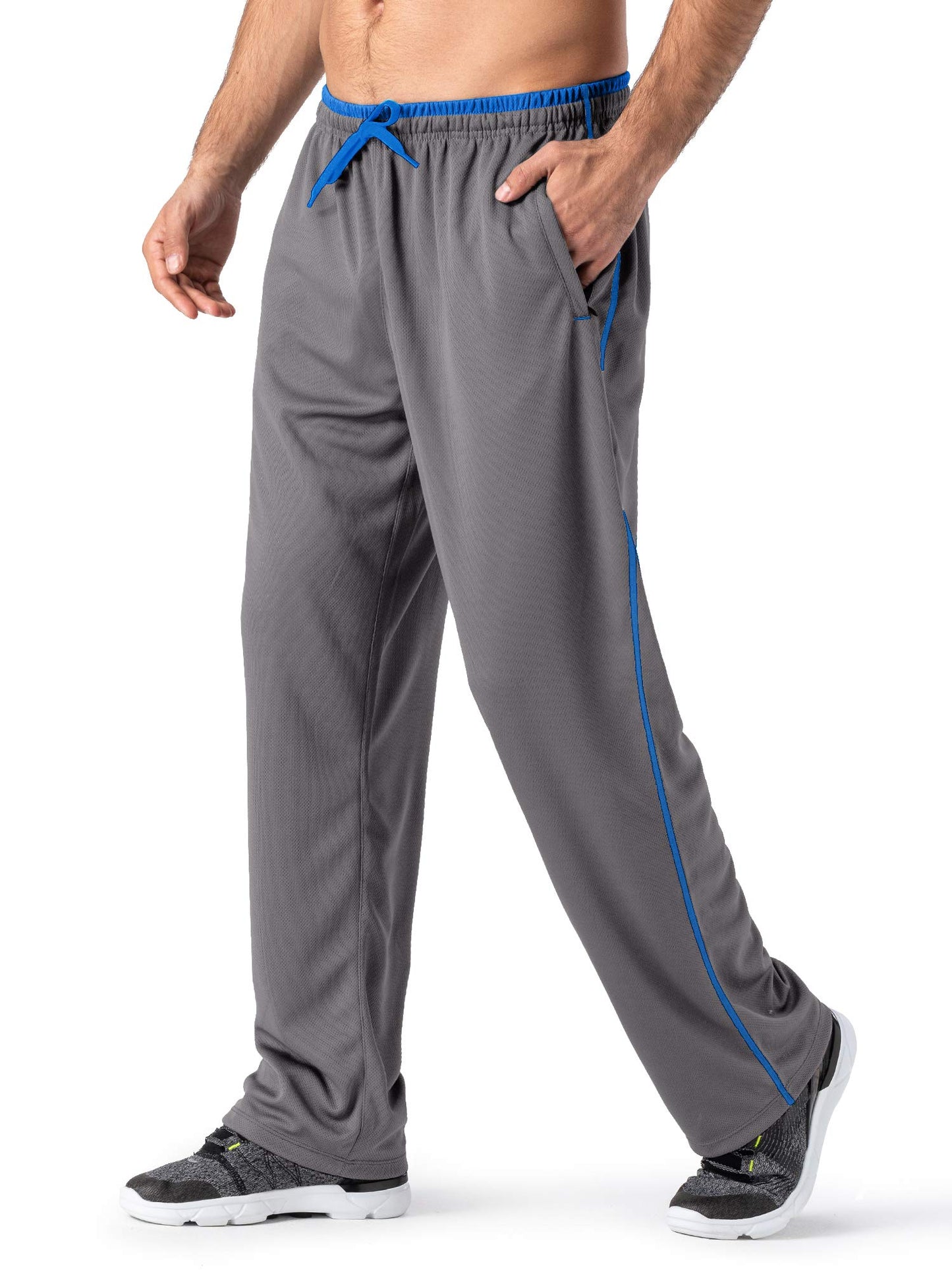 MAGNIVIT Men's Lightweight Sweatpants Loose Fit Open Bottom Mesh Athletic Pants with Zipper Pockets