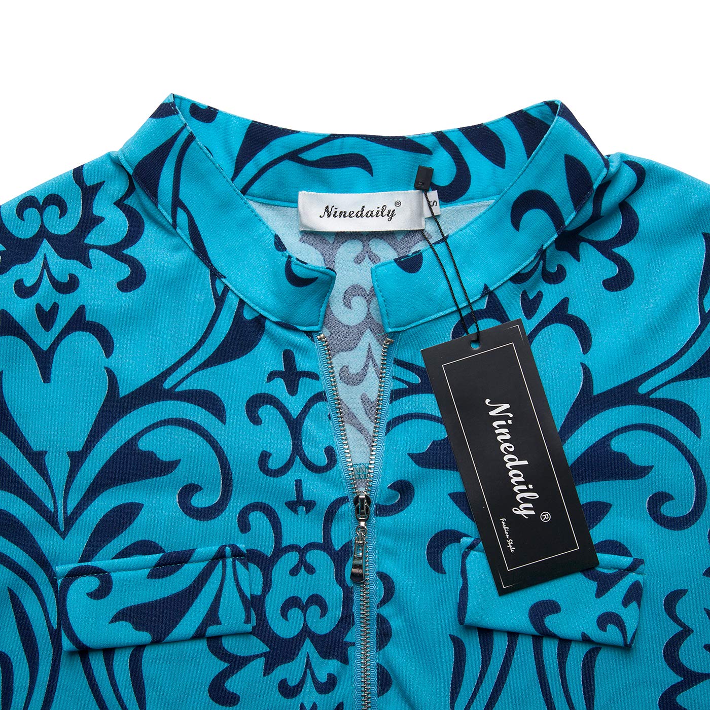 Ninedaily Women's Summer Tops Short Sleeve Casual Blouse Zip Floral Tunic Shirts