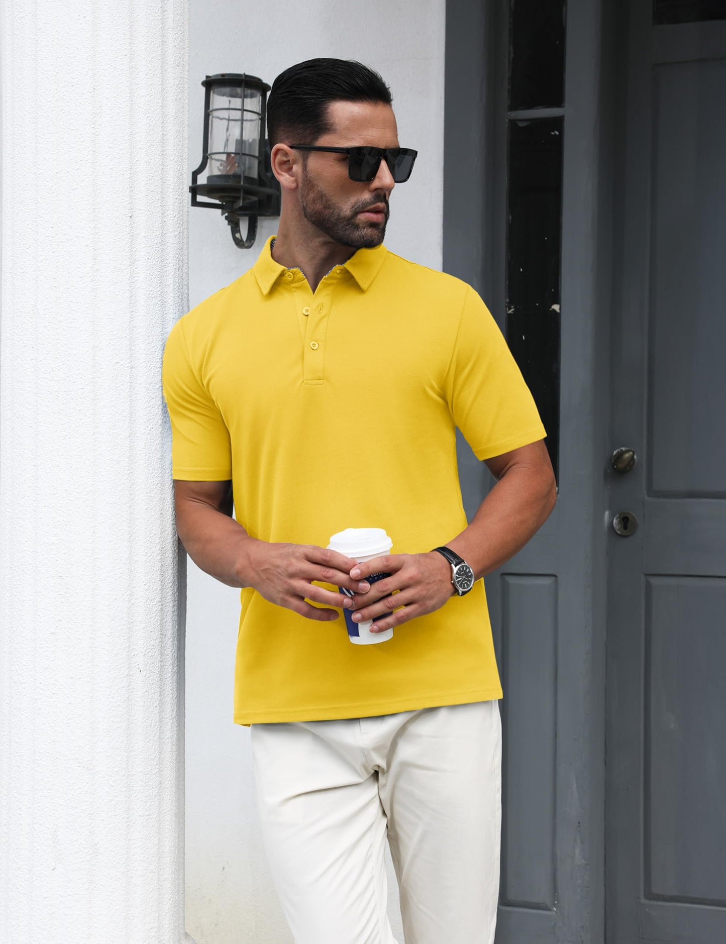 MAGNIVIT Mens Polo Shirts Short Sleeve Athletic Golf Shirts Moisture Wicking 3-Button Casual Cotton Collared Shirt