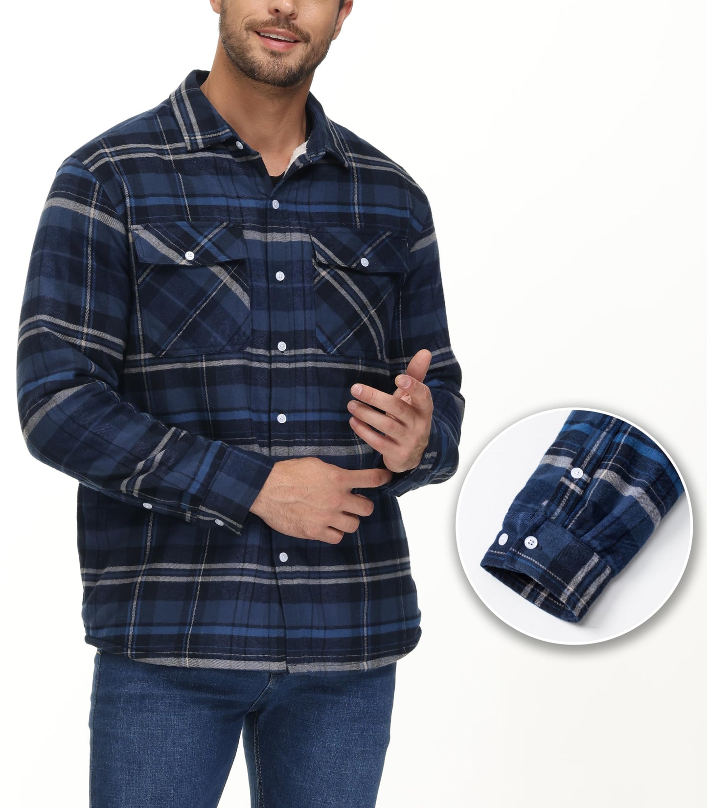 MAGNIVIT Mens Flannel Plaid Shirts Fleece Warm Winter Coat Sherpa Lining Jackets Soft Thickened Outwear Casual Outdoor Travel