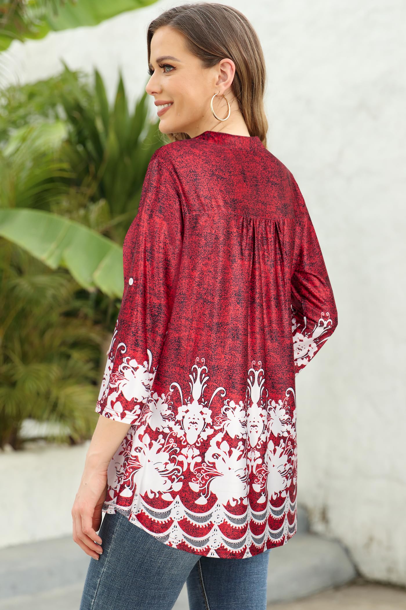 Ninedaily Womens Tops Dressy Casual 3/4 Sleeve V Neck Chiffon Shirt Work Blouses