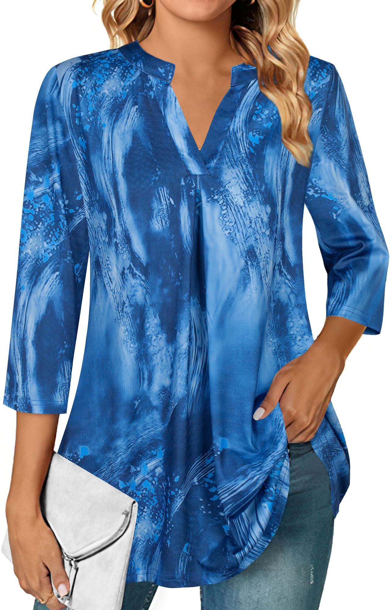 Ninedaily Womens Tops Dressy Casual 3/4 Sleeve V Neck Chiffon Shirt Work Blouses