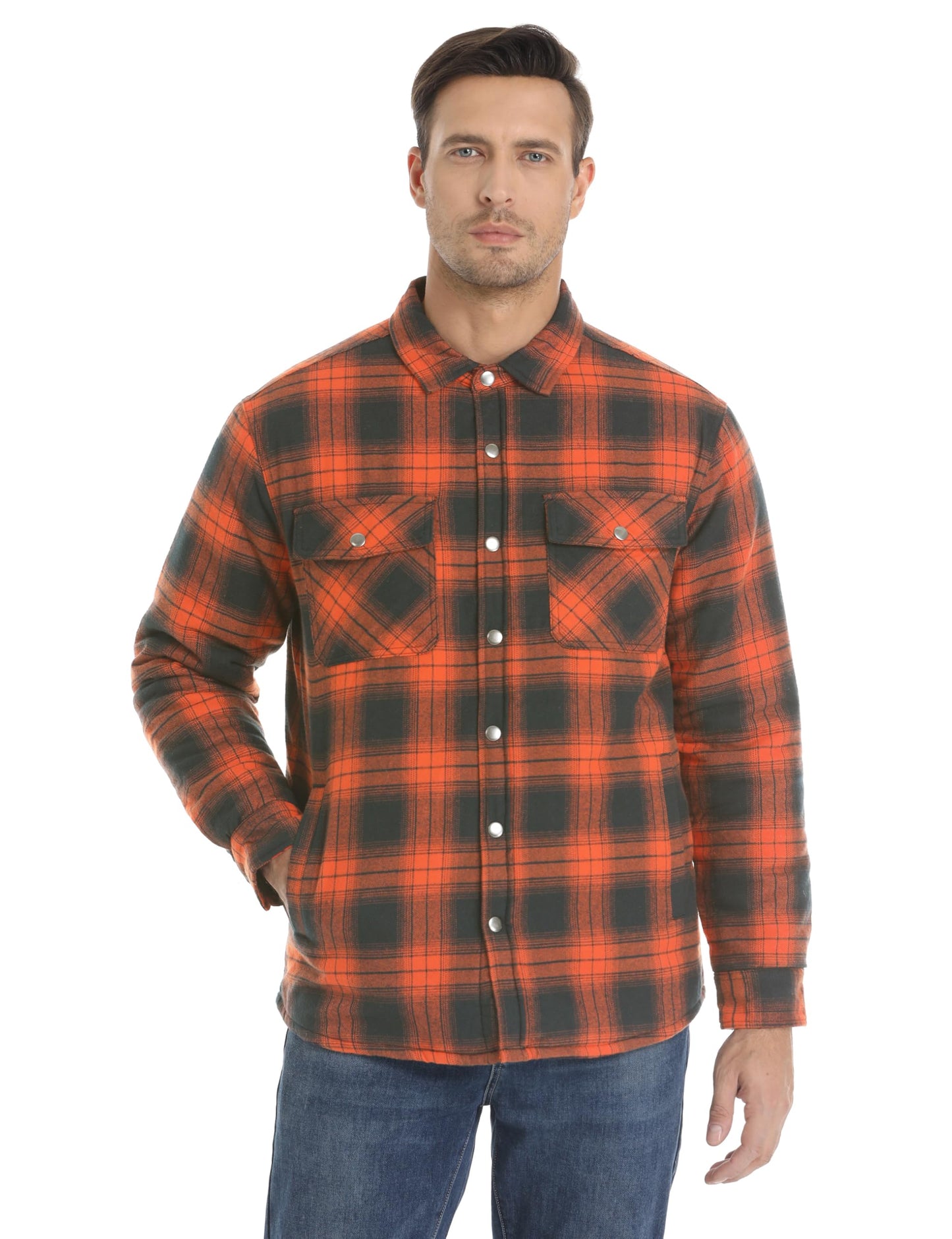 MAGNIVIT Mens Flannel Shirt Jacket Plaid Quilted Lined Coat Button Down Shirts Jacket Casual Winter Coat with Pocket