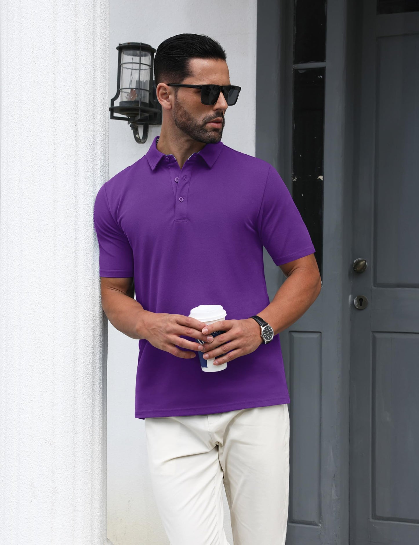 MAGNIVIT Mens Polo Shirts Short Sleeve Athletic Golf Shirts Moisture Wicking 3-Button Casual Cotton Collared Shirt