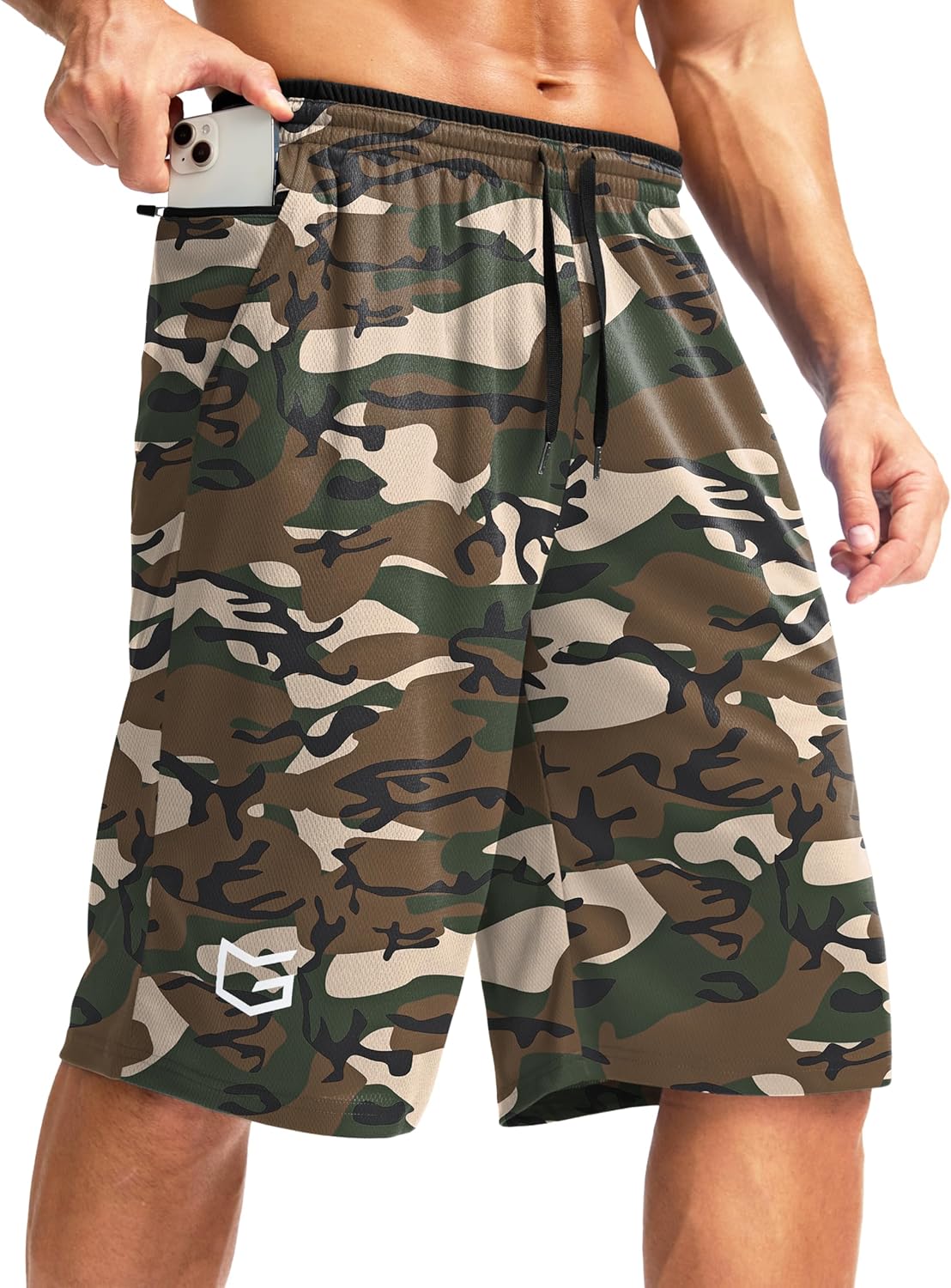 G Gradual Men's Long Basketball Shorts with Zipper Pocket 11'' Quick Dry Gym Shorts Lightweight Mesh Athletic Shorts for Men