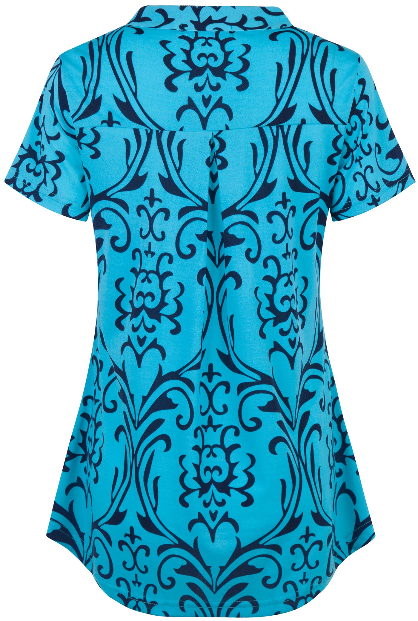 Ninedaily Women's Summer Tops Short Sleeve Casual Blouse Zip Floral Tunic Shirts