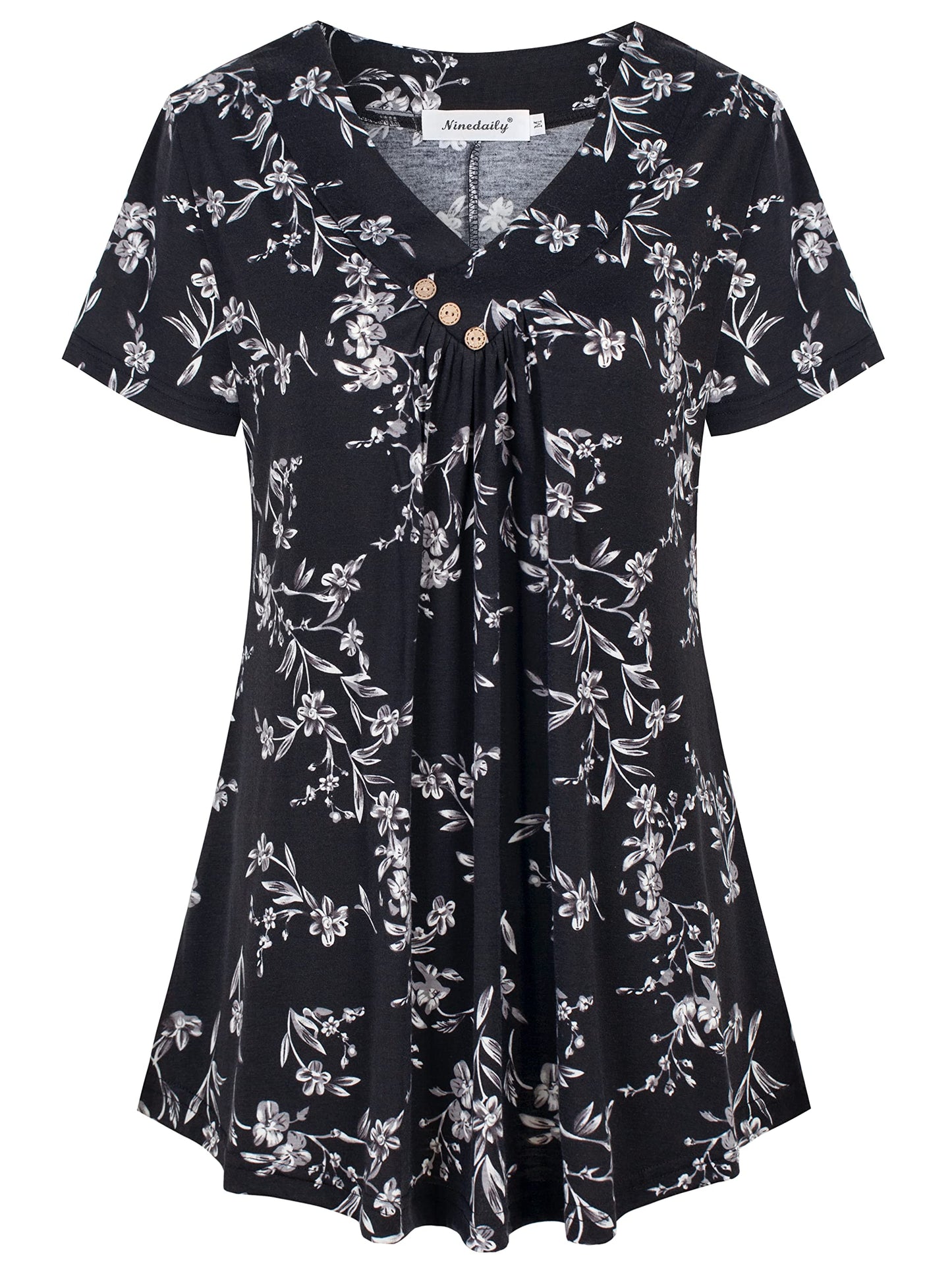 Ninedaily Women's Tunic Summer Short Sleeve Top Loose V Neck Dressy Shirt Blouse