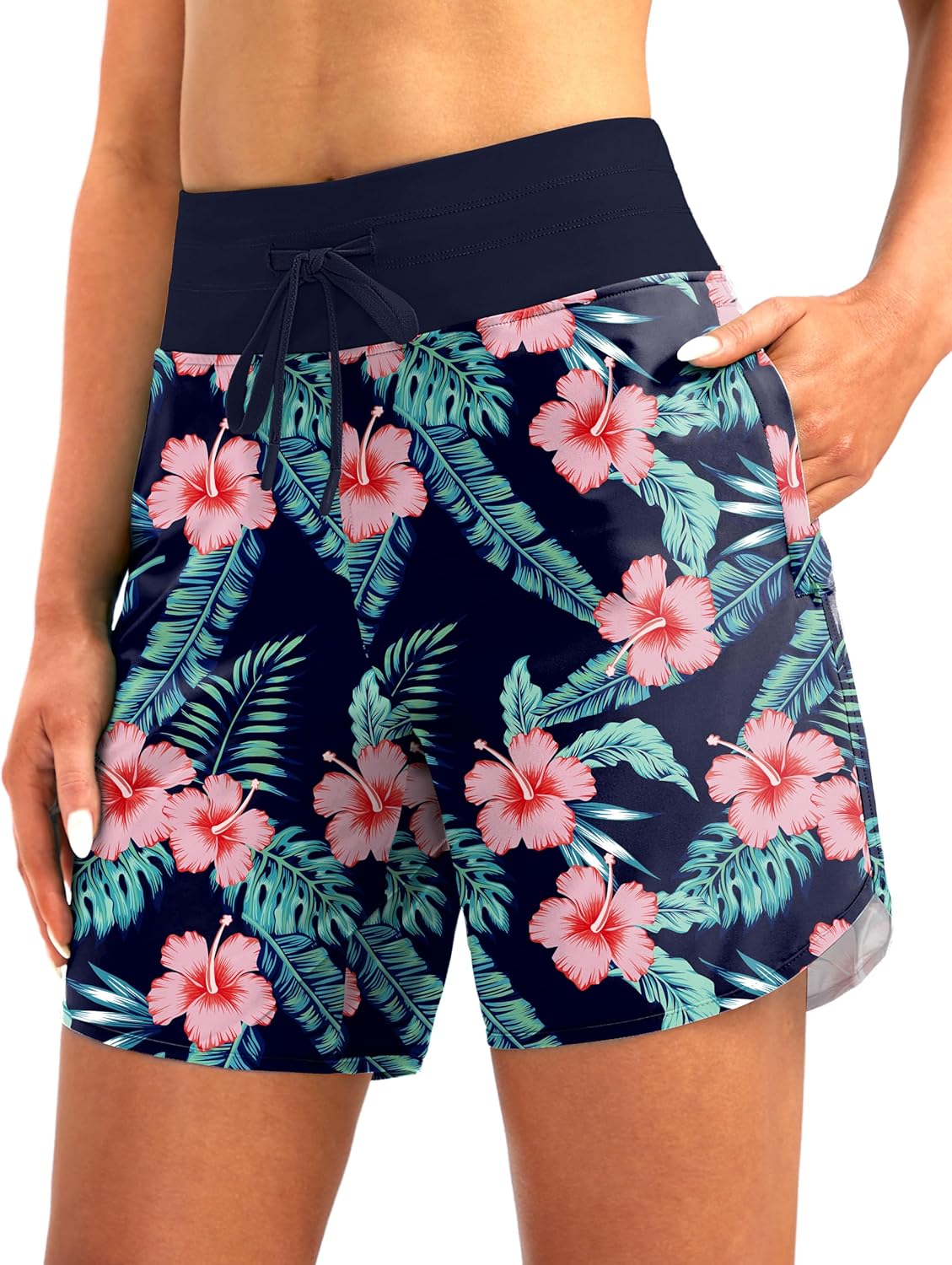 G Gradual Women's 7" Quick Dry High Waisted Swim Board Shorts with Zipper Pockets UPF 50+ Beach Shorts for Women with Liner