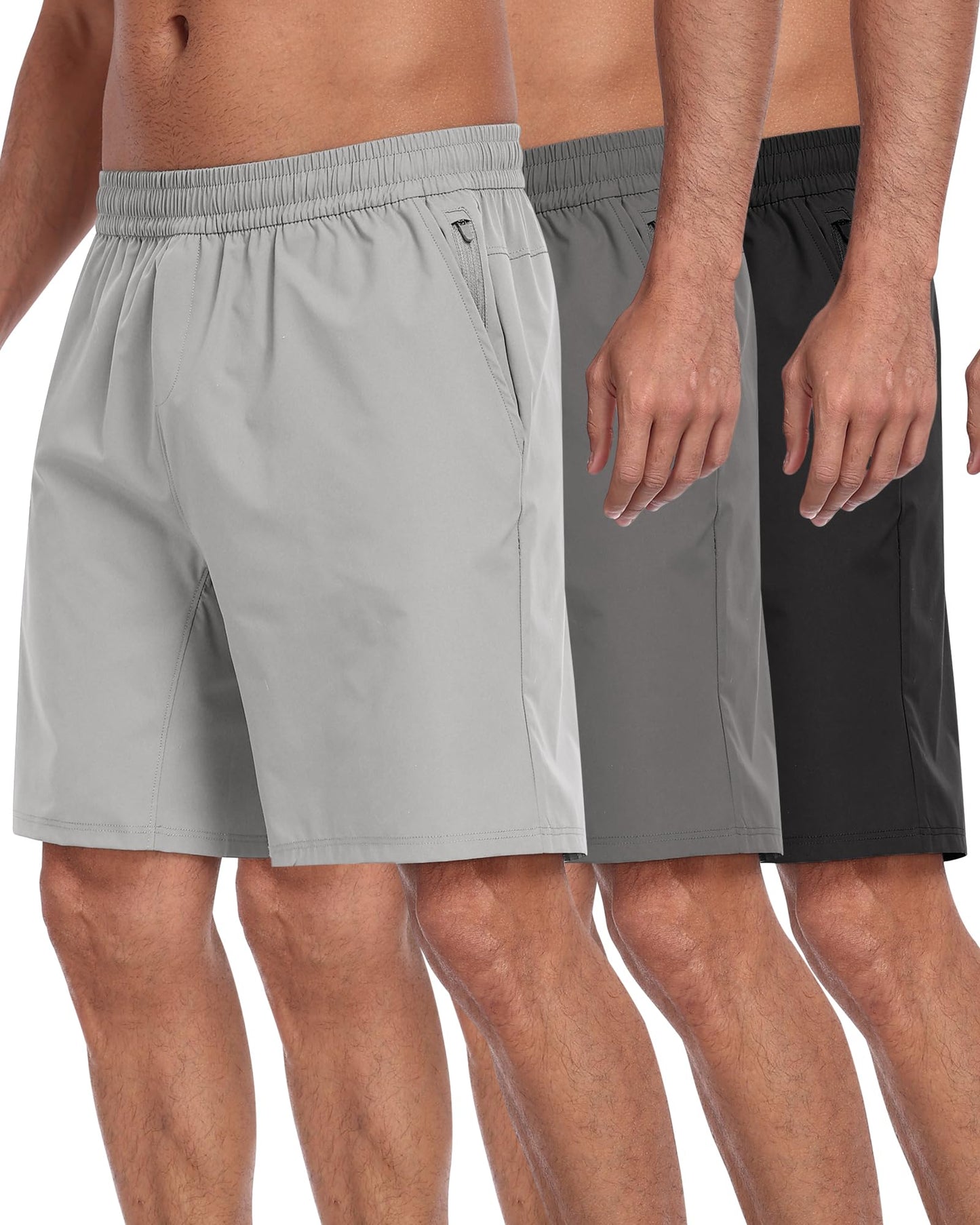 3 Pack Men's Athletic Running Shorts with Zipper Pockets,Quick Dry Gym Workout Basketball Hiking Shorts for Men