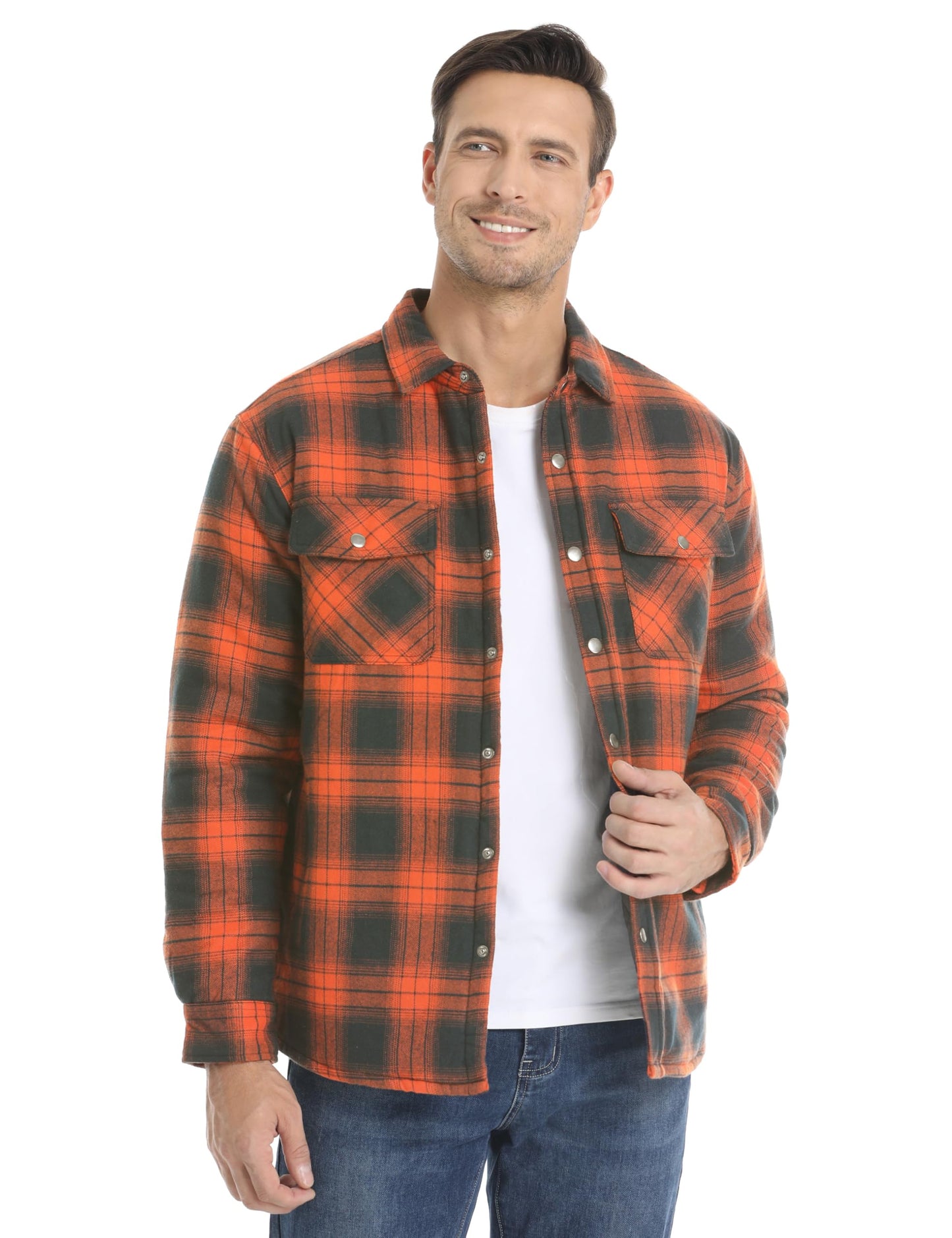 MAGNIVIT Mens Flannel Shirt Jacket Plaid Quilted Lined Coat Button Down Shirts Jacket Casual Winter Coat with Pocket