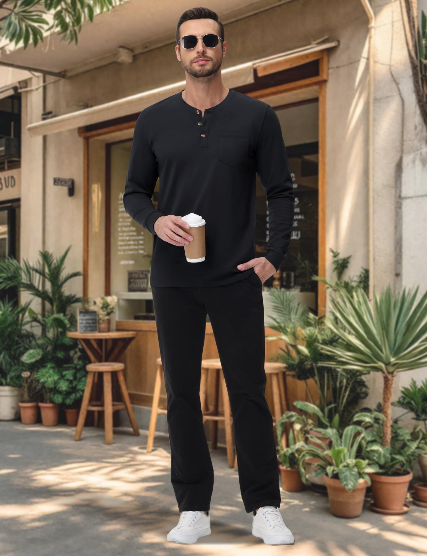 MAGNIVIT Mens Henley Shirts Long Sleeve with Pocket Fall Cotton Casual T-Shirts Plain Moisture Wicking Tee with 3 Button