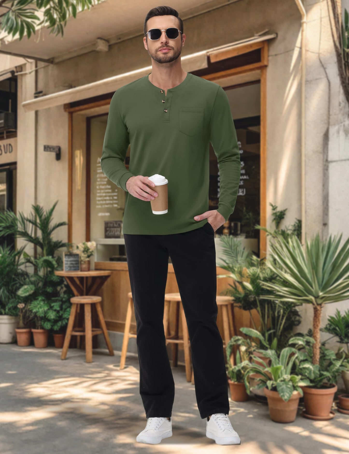 MAGNIVIT Mens Henley Shirts Long Sleeve with Pocket Fall Cotton Casual T-Shirts Plain Moisture Wicking Tee with 3 Button