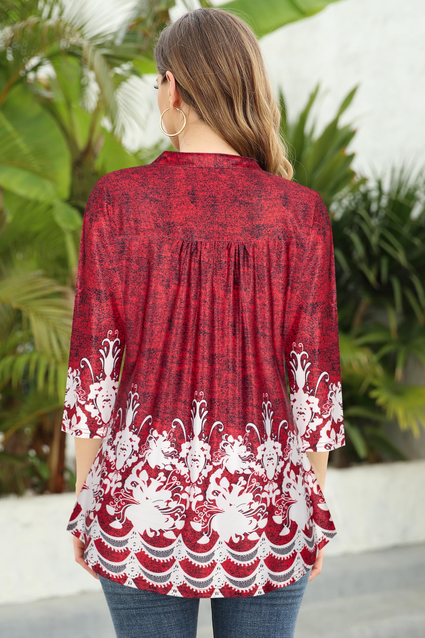 Ninedaily Womens Tops Dressy Casual 3/4 Sleeve V Neck Chiffon Shirt Work Blouses