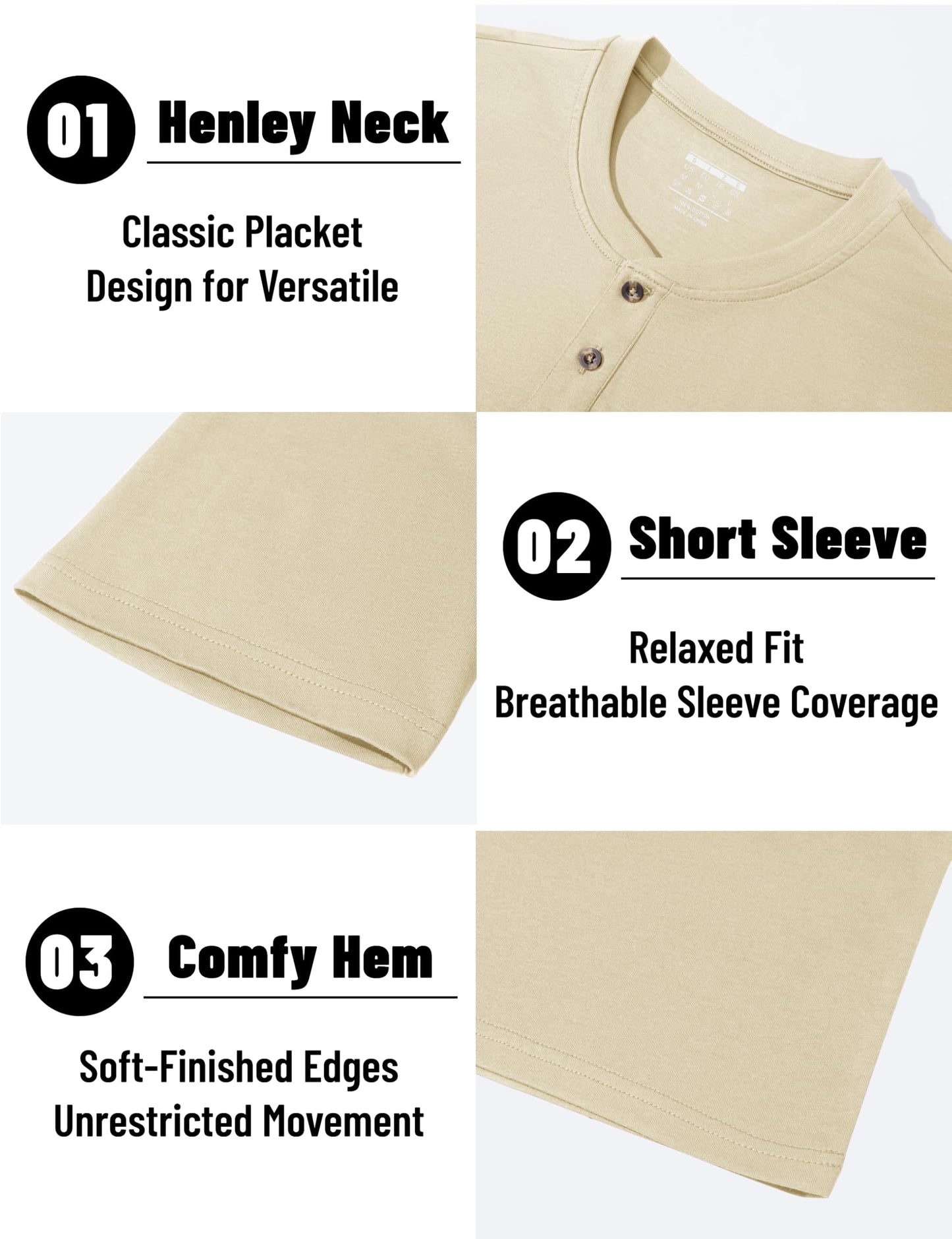 MAGNIVIT Mens Henley Shirts Short Sleeve Cotton Casual Summer Basic T-Shirts 3 Button Solid Collarless Shirts for Work