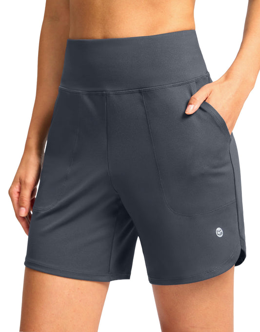 G Gradual Women's Athletic Shorts 6" High Waisted Stretchy Bermuda Shorts for Women Quick Dry Summer Casual Shorts