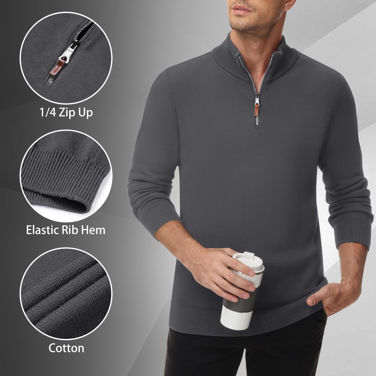 MAGNIVIT Men's Sweater Quarter Zip Pullover Fall Winter Spring Polo Sweatshirts