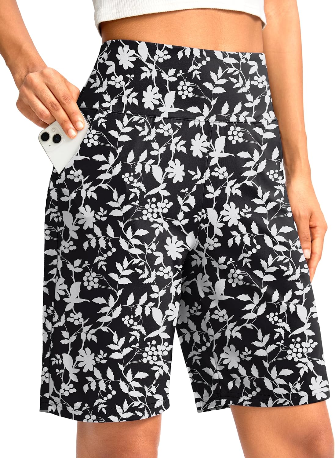 G Gradual Women's Bermuda Long Shorts with Pockets 9" High Waisted Knee Length Shorts for Women Walking Athletic Workout