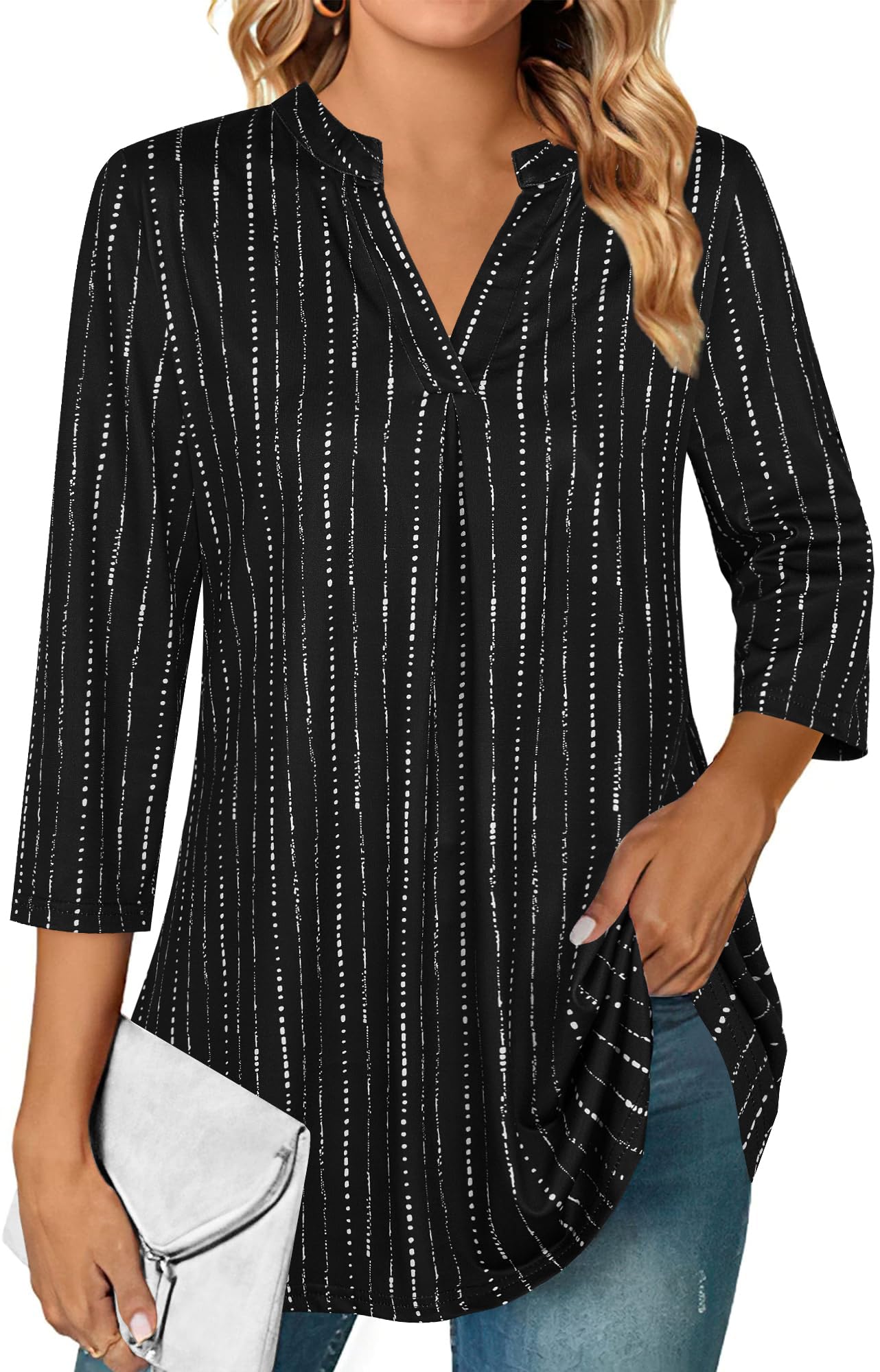 Ninedaily Womens Tops Dressy Casual 3/4 Sleeve V Neck Chiffon Shirt Work Blouses