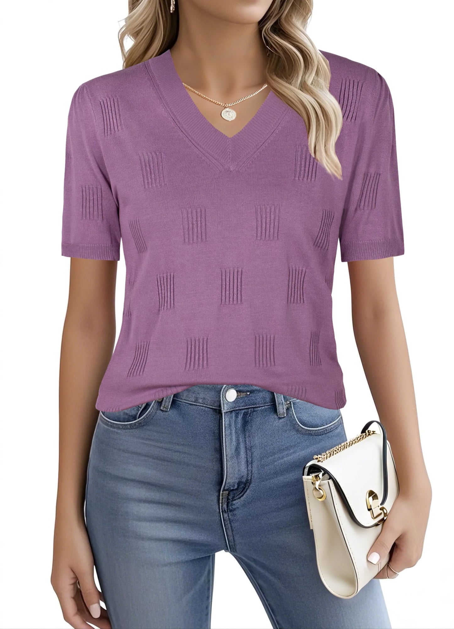 Ninedaily Women's Tops Short Sleeve Sweater Knit T-Shirts Dressy Casual Blouses