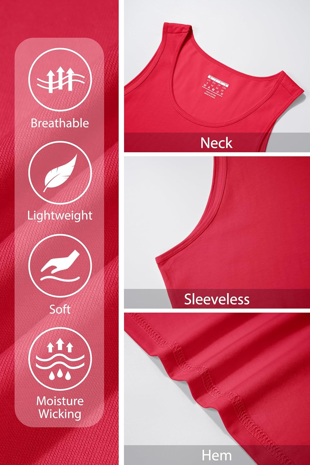 MAGNIVIT Men's Cotton Active Tanks Athletic Sleeveless Tops for Workout Gym Running Training Summer Tank Tomato Red