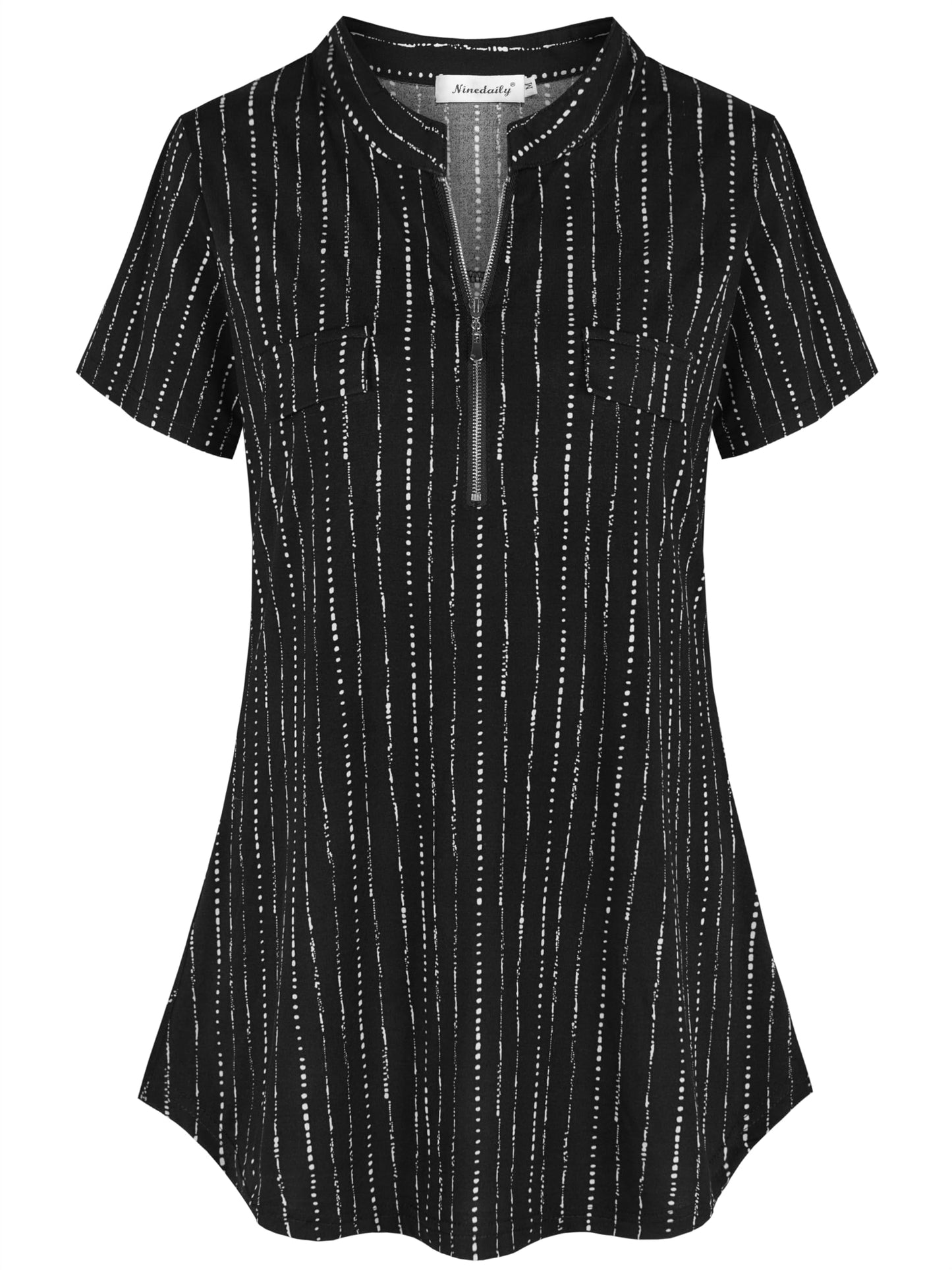 Ninedaily Women's Summer Tops Short Sleeve Casual Blouse Zip Floral Tunic Shirts