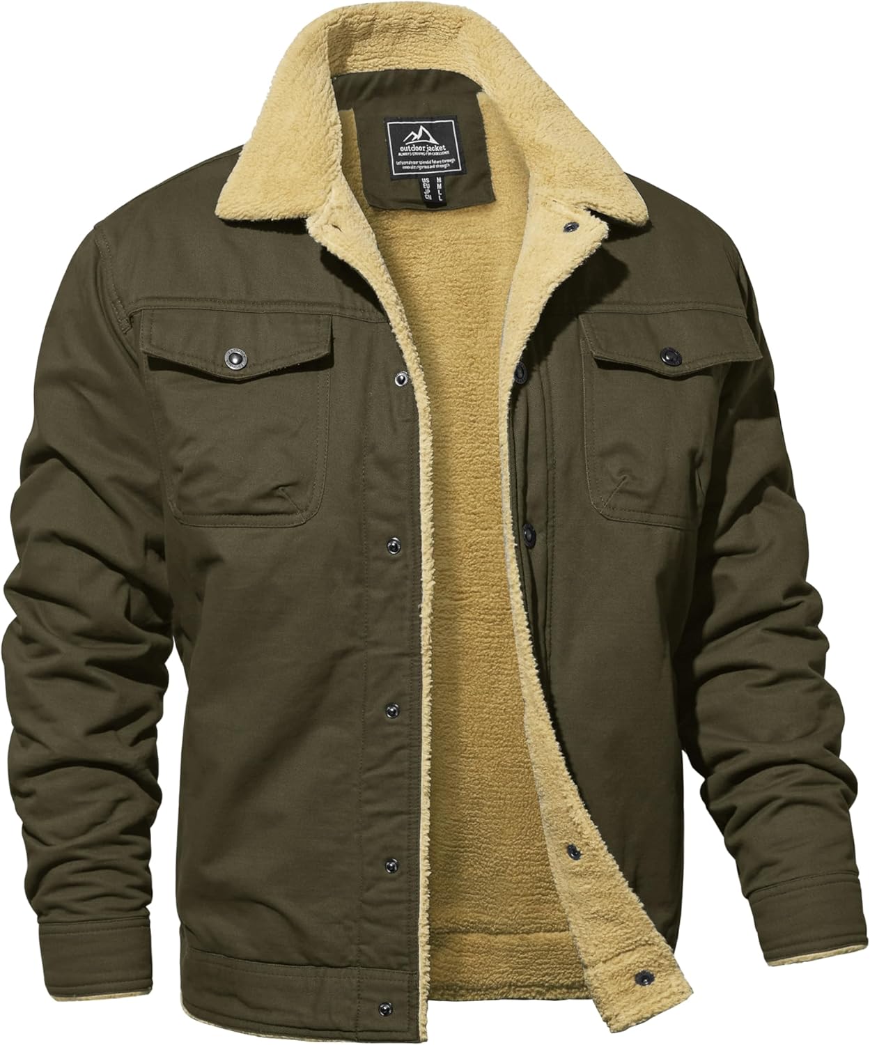 MAGNIVIT Men's Cotton Cargo Jacket Winter Sherpa Fleece Lined Work Jacket Coats with 5 Pockets
