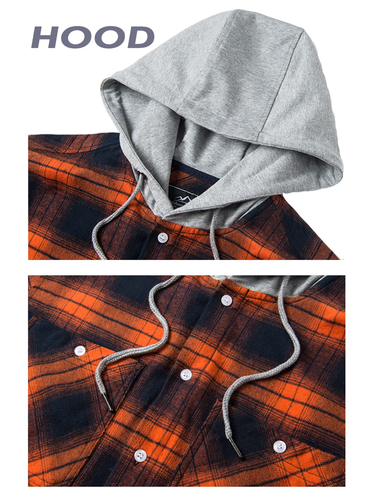 MAGNIVIT Mens Classic Plaid Long Sleeve Hooded Shirts Multi Pockets Thin Cotton Light Jacket Relaxed Fit Casual Outwear