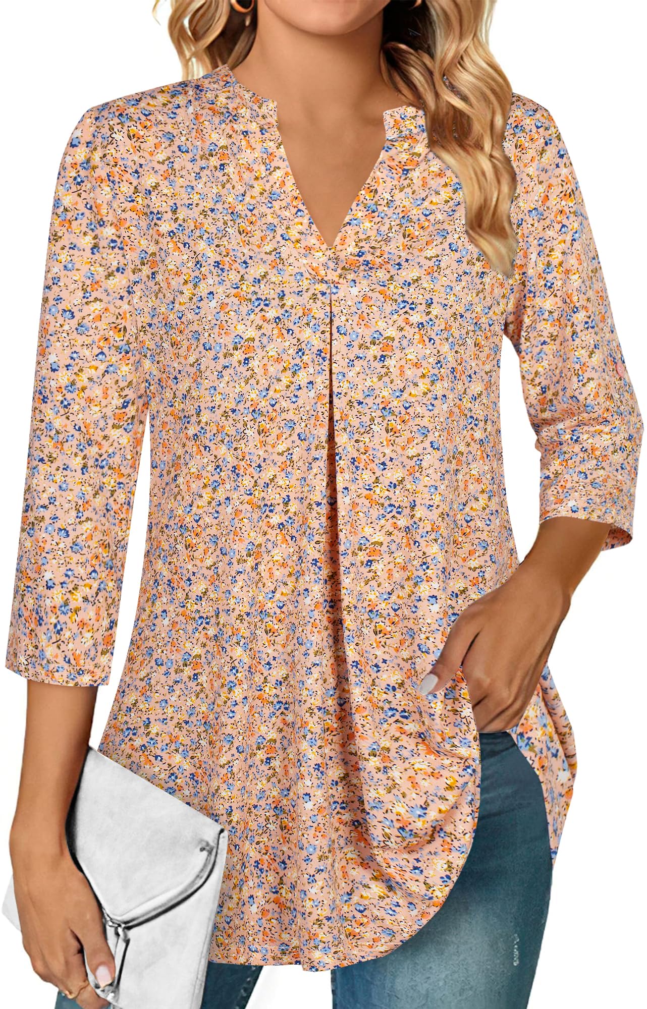 Ninedaily Womens Tops Dressy Casual 3/4 Sleeve V Neck Chiffon Shirt Work Blouses