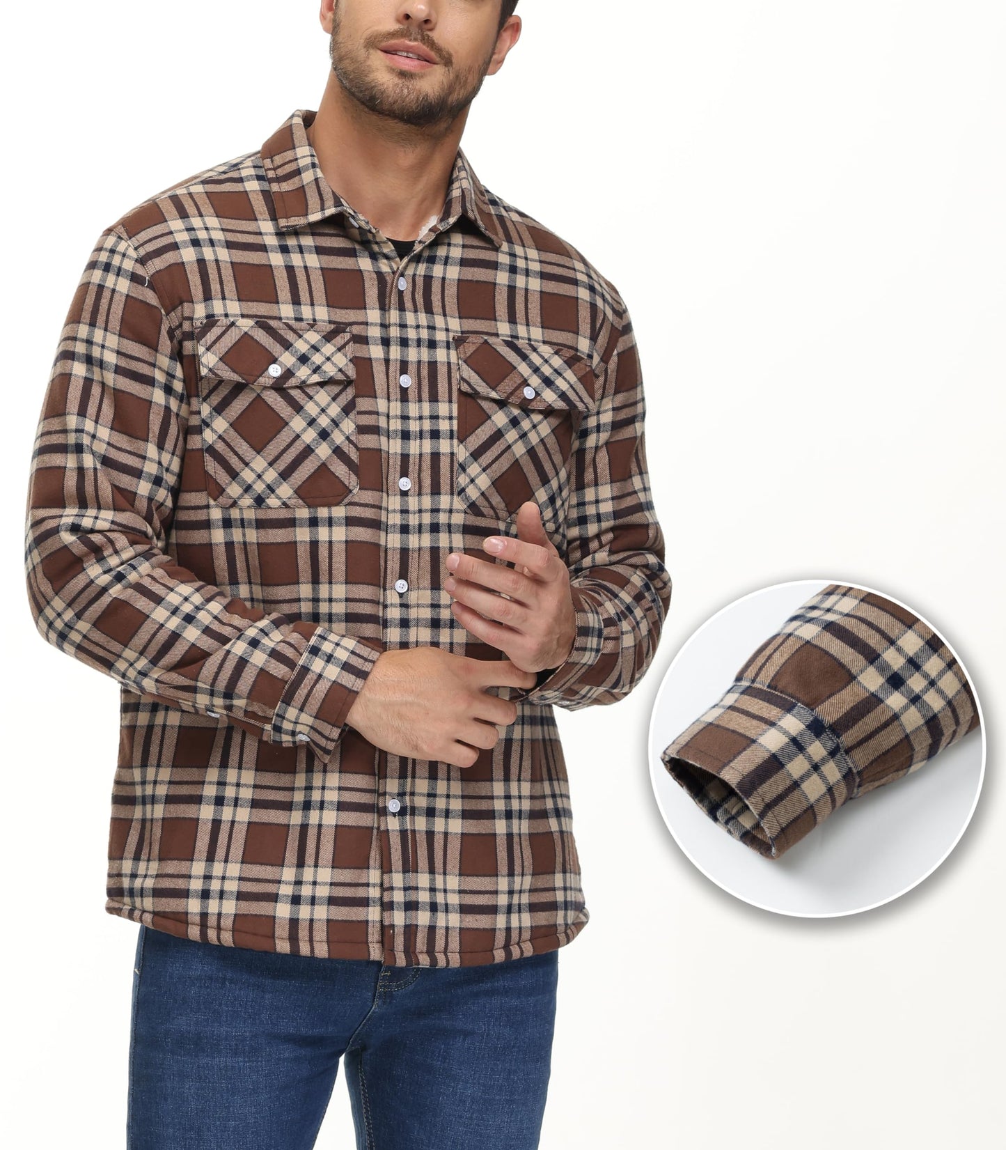 MAGNIVIT Mens Flannel Plaid Shirts Fleece Warm Winter Coat Sherpa Lining Jackets Soft Thickened Outwear Casual Outdoor Travel