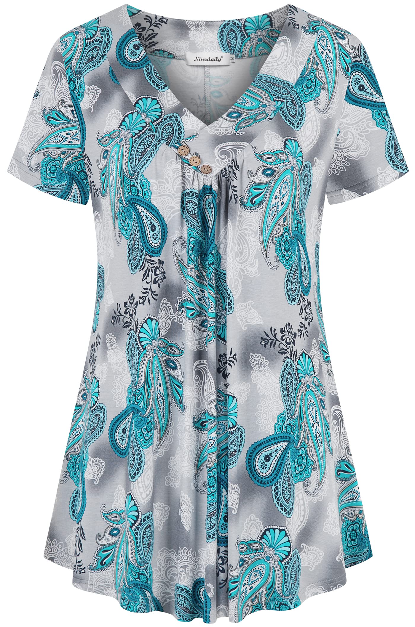Ninedaily Women's Tunic Summer Short Sleeve Top Loose V Neck Dressy Shirt Blouse